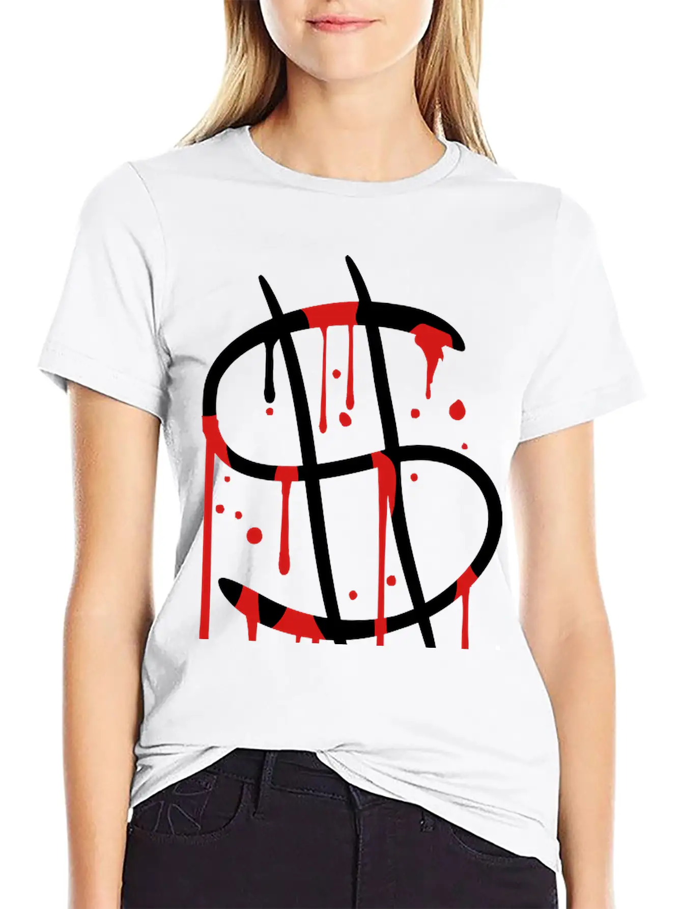 Blood Drops Graffiti Wet Spray Dollar Symbol Sign Unisex Casual T-Shirt – Clean Design For Daily Comfort
