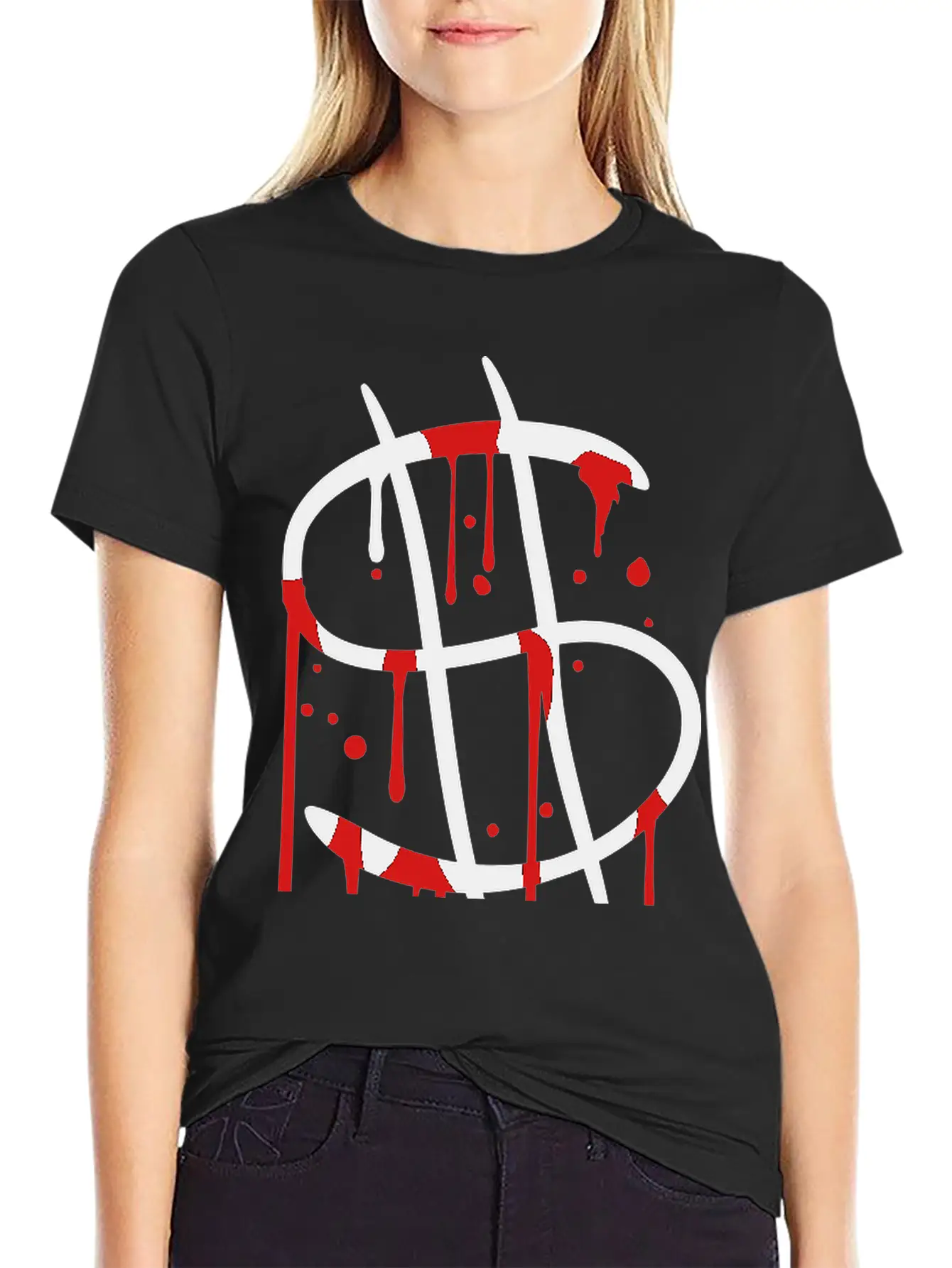 Blood Drops Graffiti Wet Spray Dollar Symbol Sign Unisex Casual T-Shirt – Clean Design For Daily Comfort