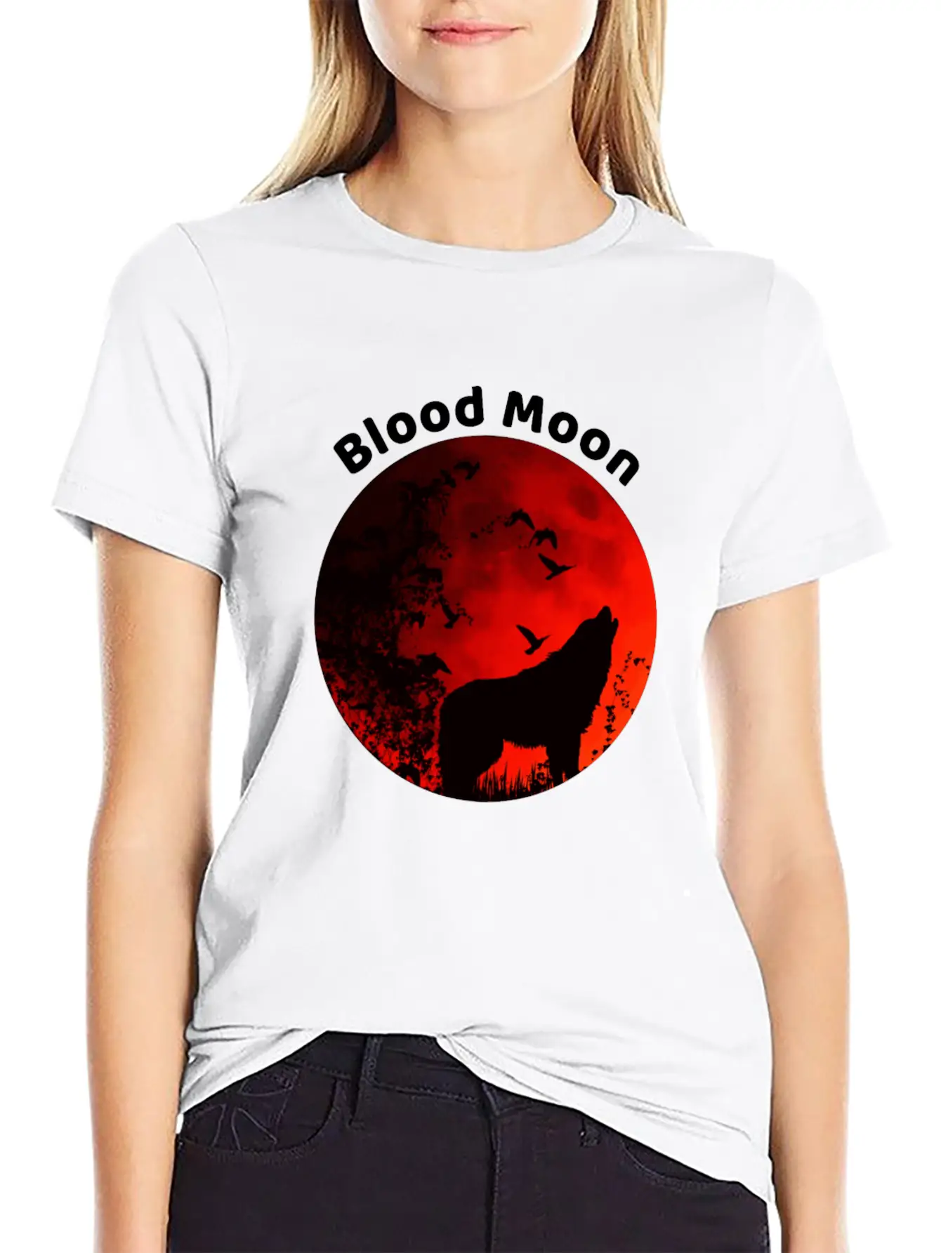Blood Moon Lunar Eclipse Wolf Howling At The Moon Timeless Short Sleeve Tee – Comfy And Minimalist Design