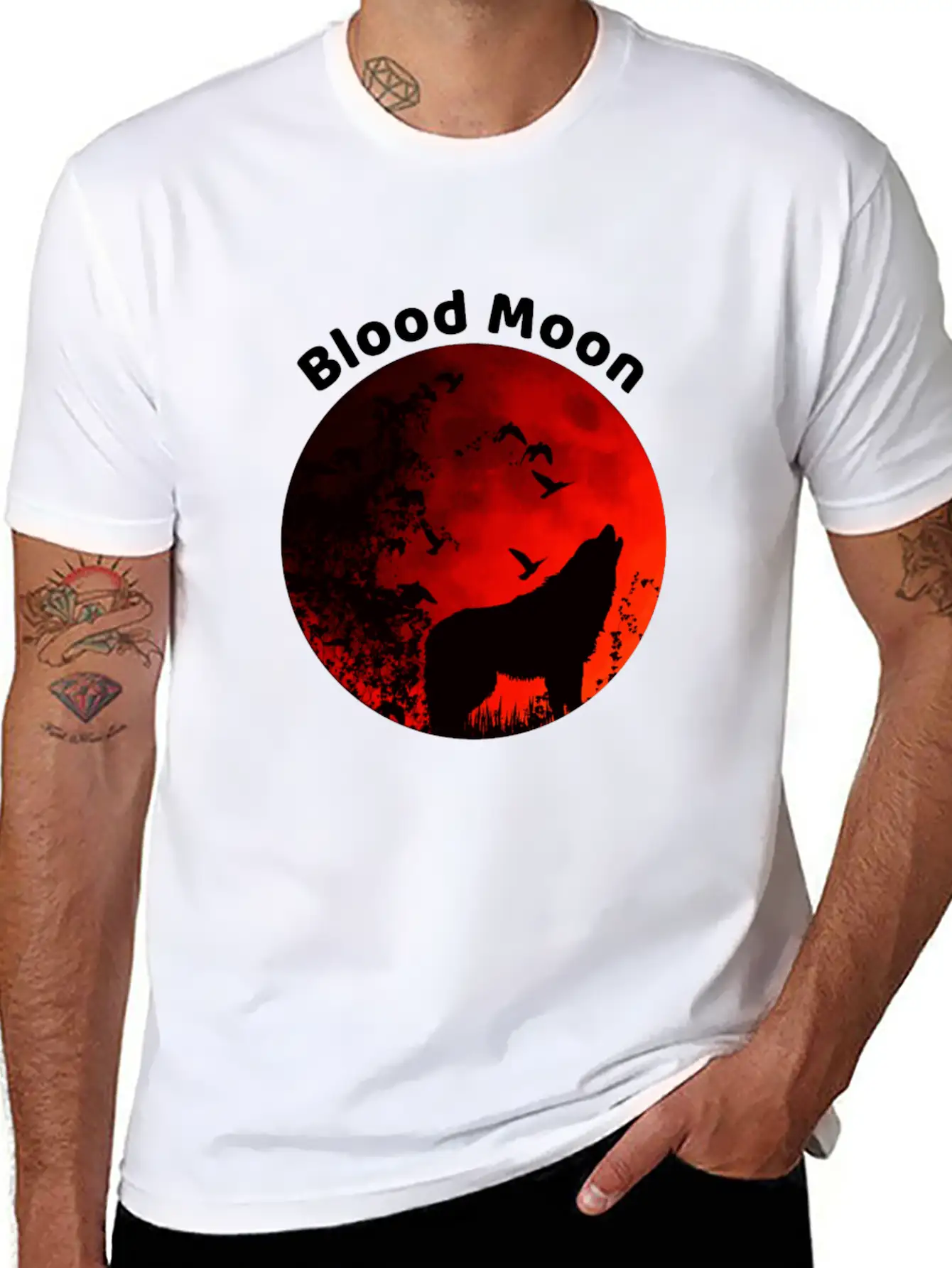 Blood Moon Lunar Eclipse Wolf Howling At The Moon Timeless Short Sleeve Tee – Comfy And Minimalist Design