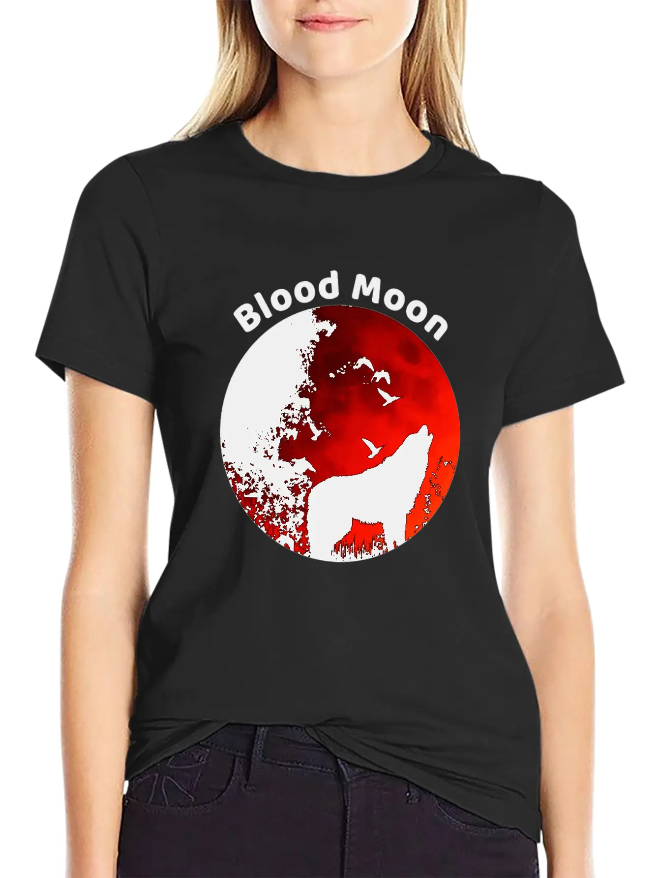 Blood Moon Lunar Eclipse Wolf Howling At The Moon Timeless Short Sleeve Tee – Comfy And Minimalist Design