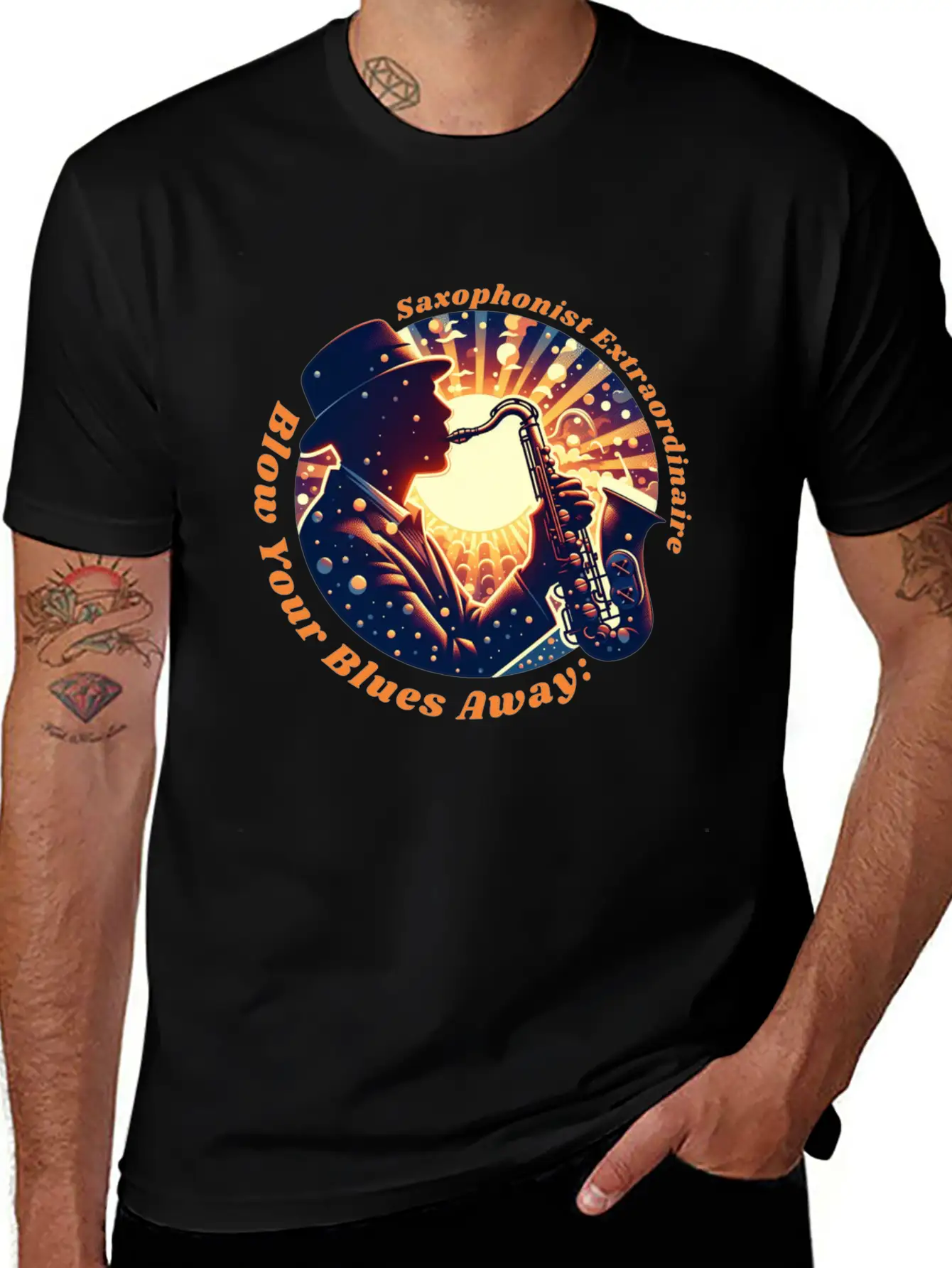 Blow Your Blues Away: Saxophonist Extraordinaire Unisex Short Sleeve Soft Cotton T-Shirt – Casual Everyday Wear