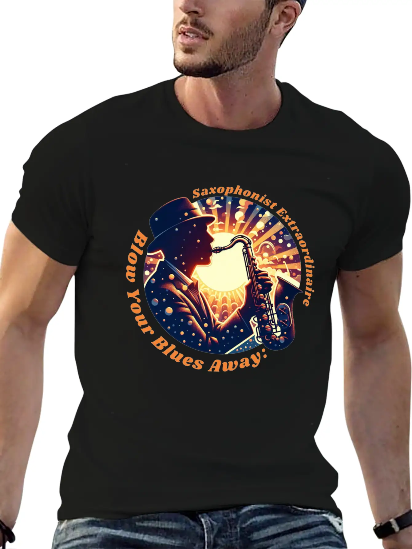 Blow Your Blues Away: Saxophonist Extraordinaire Unisex Short Sleeve Soft Cotton T-Shirt – Casual Everyday Wear
