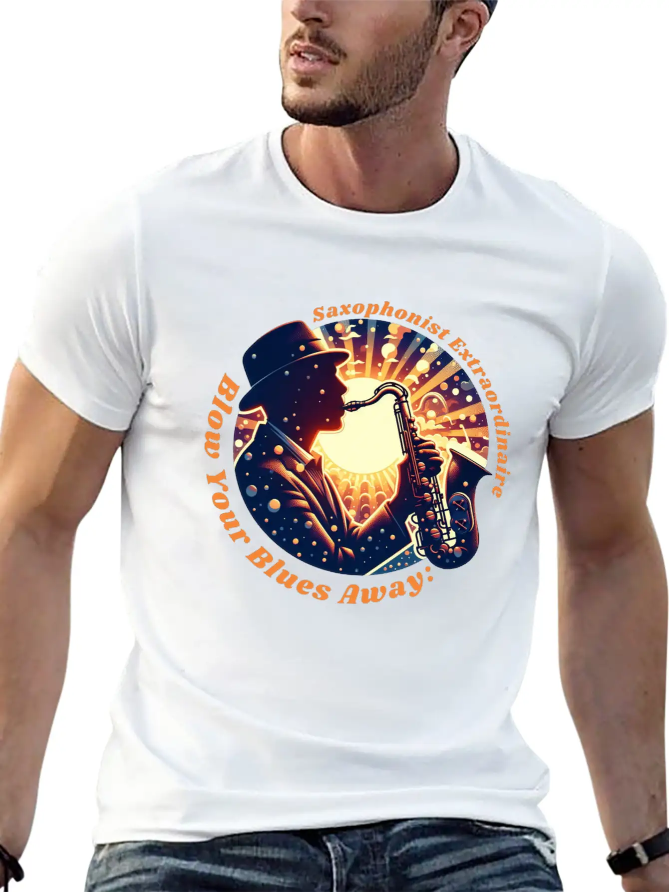 Blow Your Blues Away: Saxophonist Extraordinaire Unisex Short Sleeve Soft Cotton T-Shirt – Casual Everyday Wear