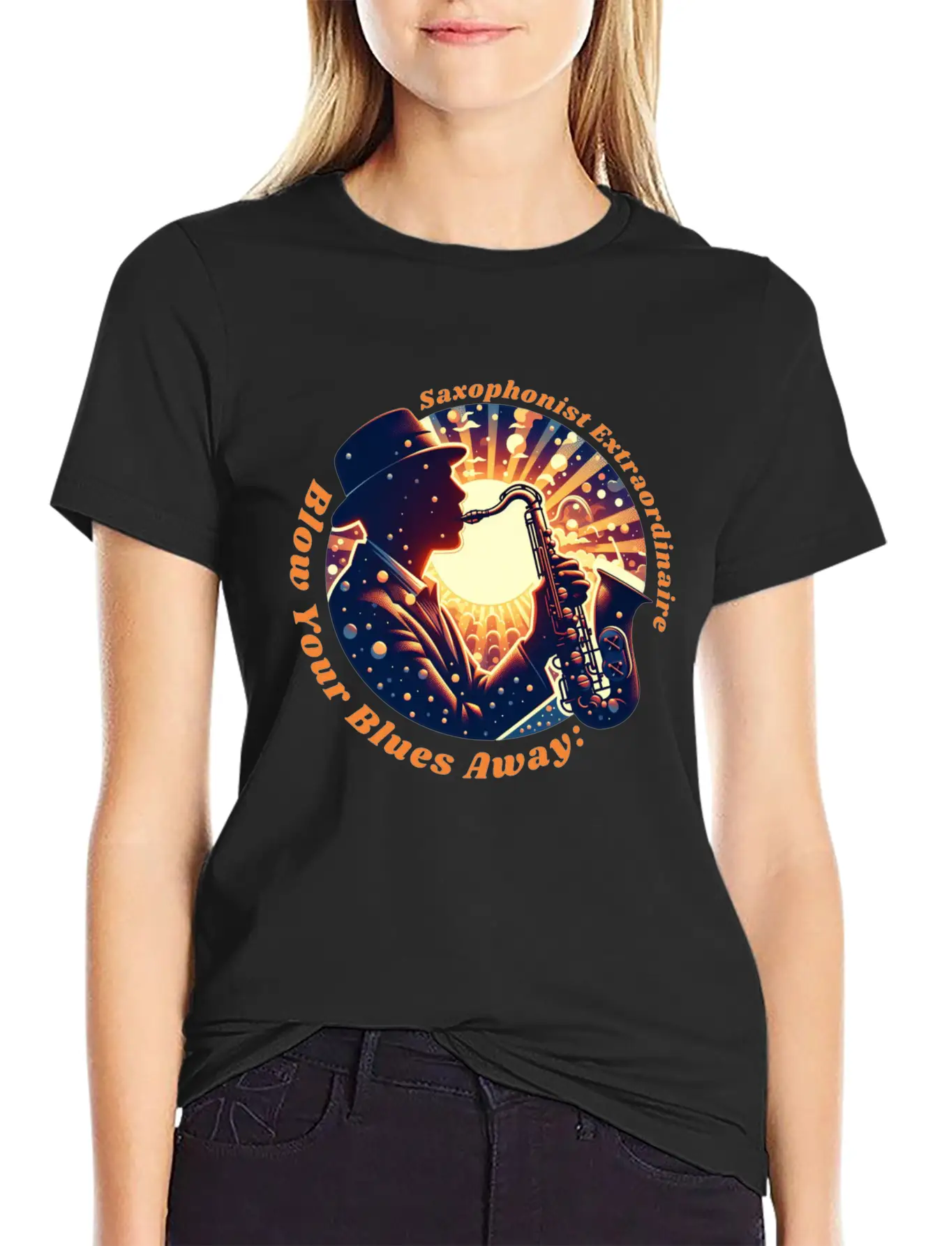 Blow Your Blues Away: Saxophonist Extraordinaire Unisex Short Sleeve Soft Cotton T-Shirt – Casual Everyday Wear