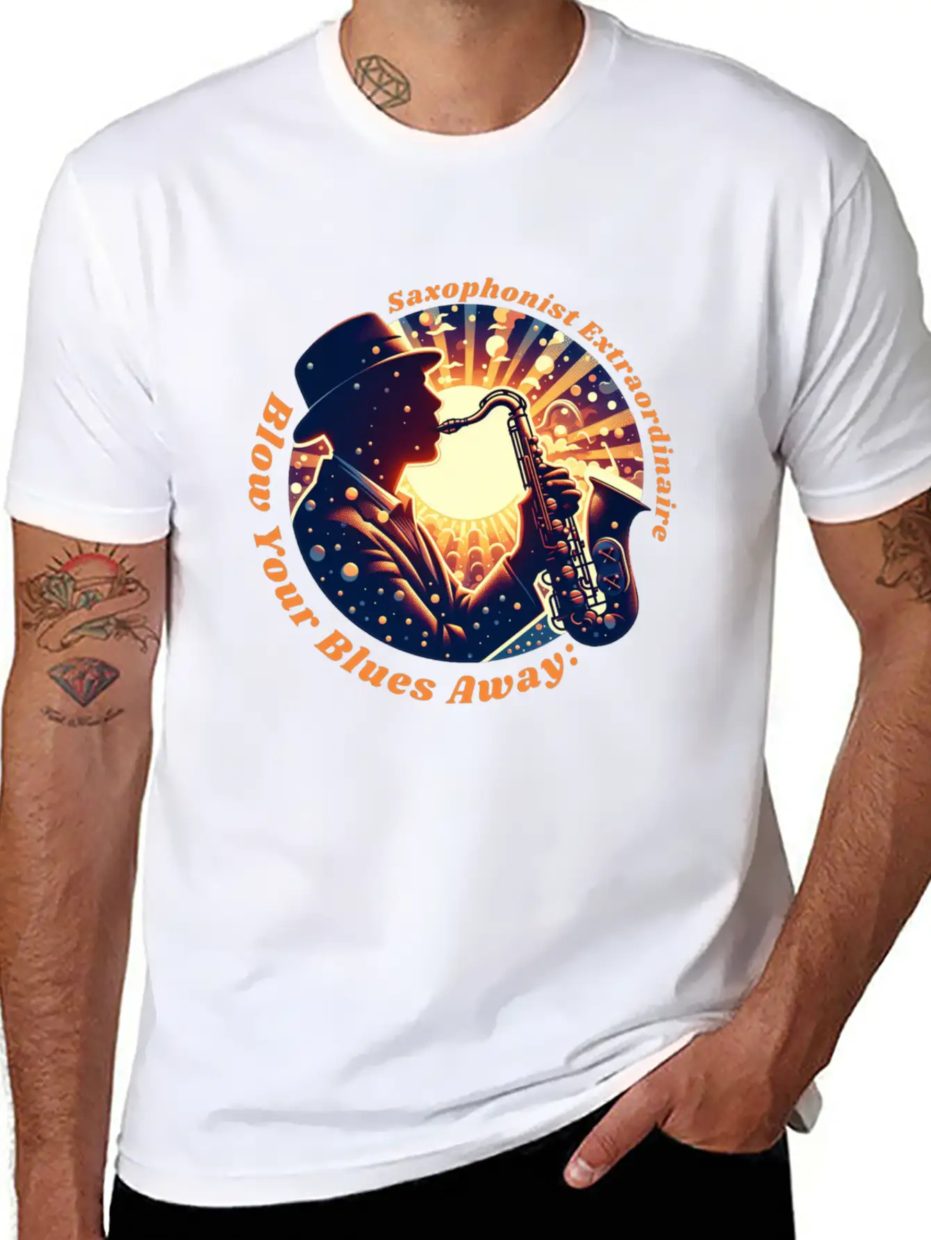 Blow Your Blues Away: Saxophonist Extraordinaire Unisex Short Sleeve Soft Cotton T-Shirt – Casual Everyday Wear