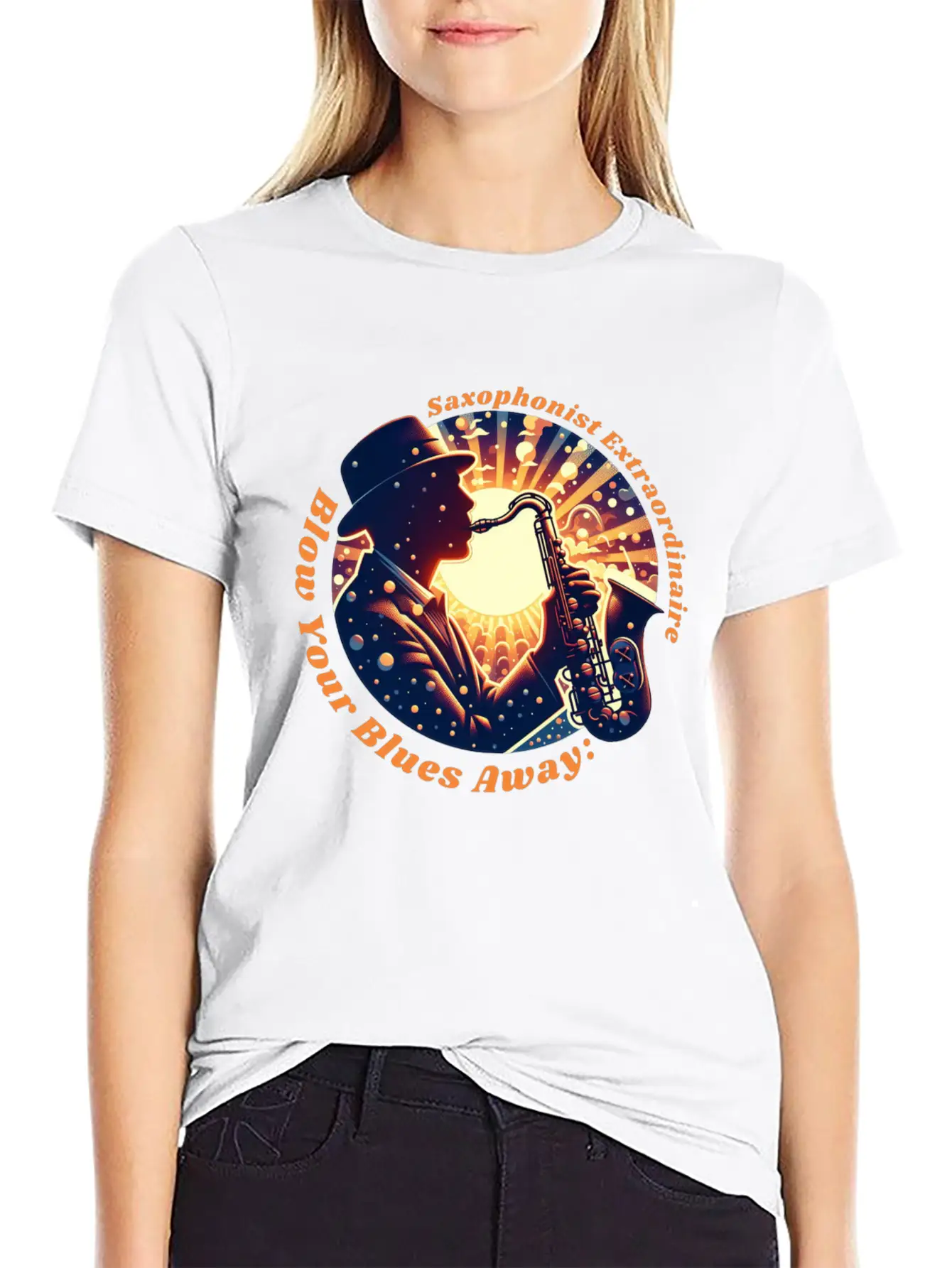 Blow Your Blues Away: Saxophonist Extraordinaire Unisex Short Sleeve Soft Cotton T-Shirt – Casual Everyday Wear