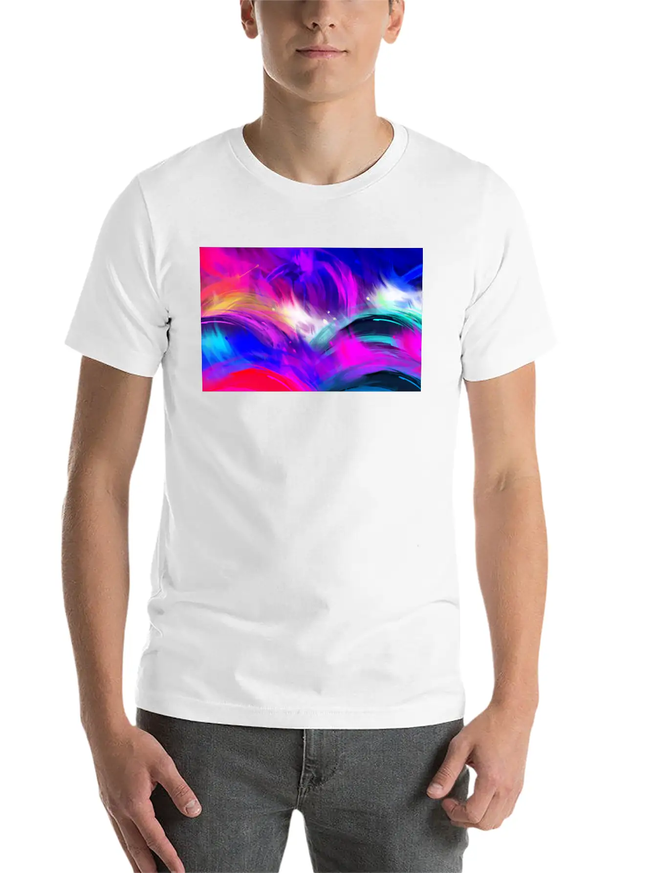 Blue And Purple Wavy Oil Grunge Paint Basic Graphic T-Shirt – Daily Comfort In Soft Cotton
