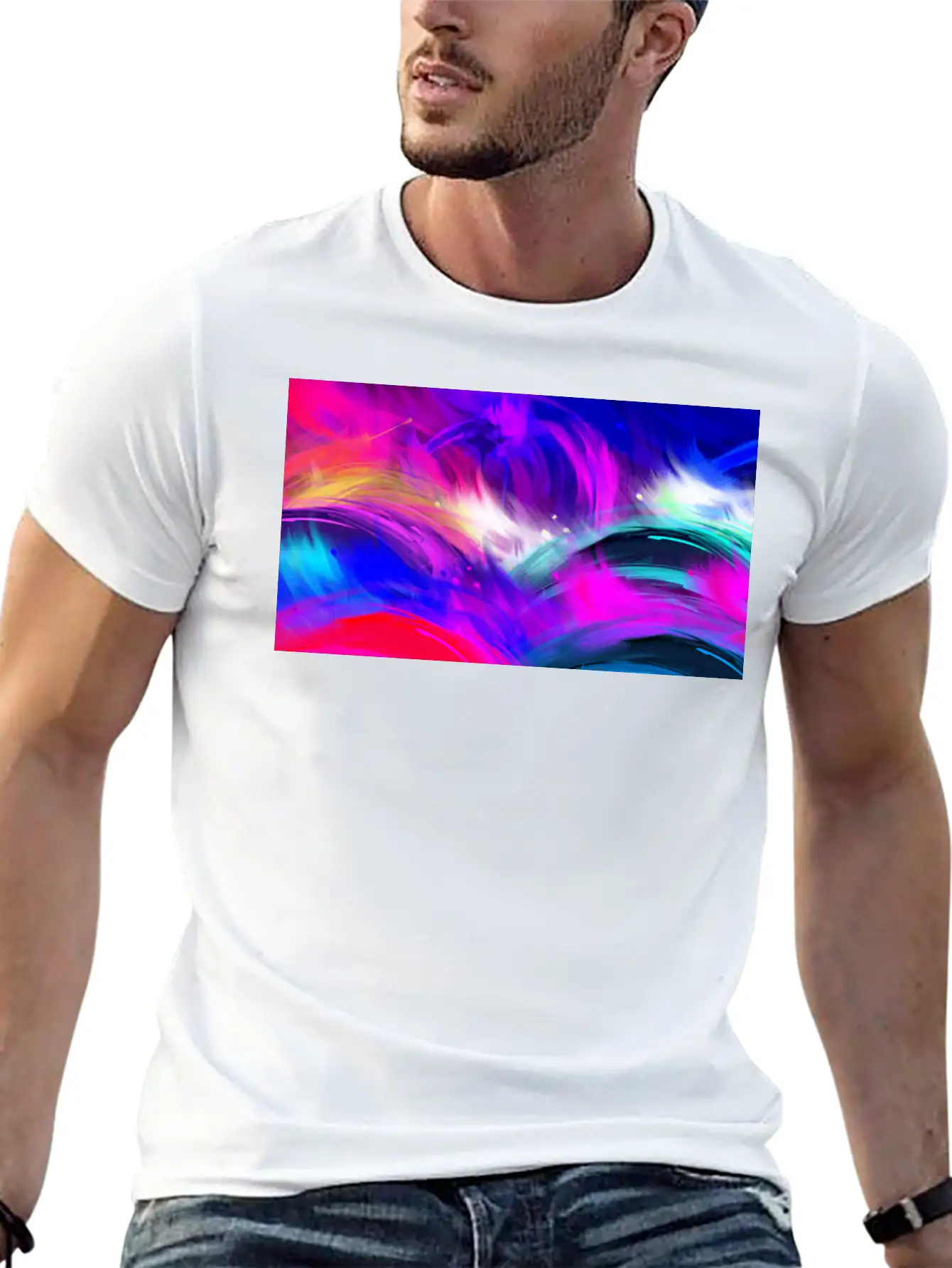 Blue And Purple Wavy Oil Grunge Paint Basic Graphic T-Shirt – Daily Comfort In Soft Cotton