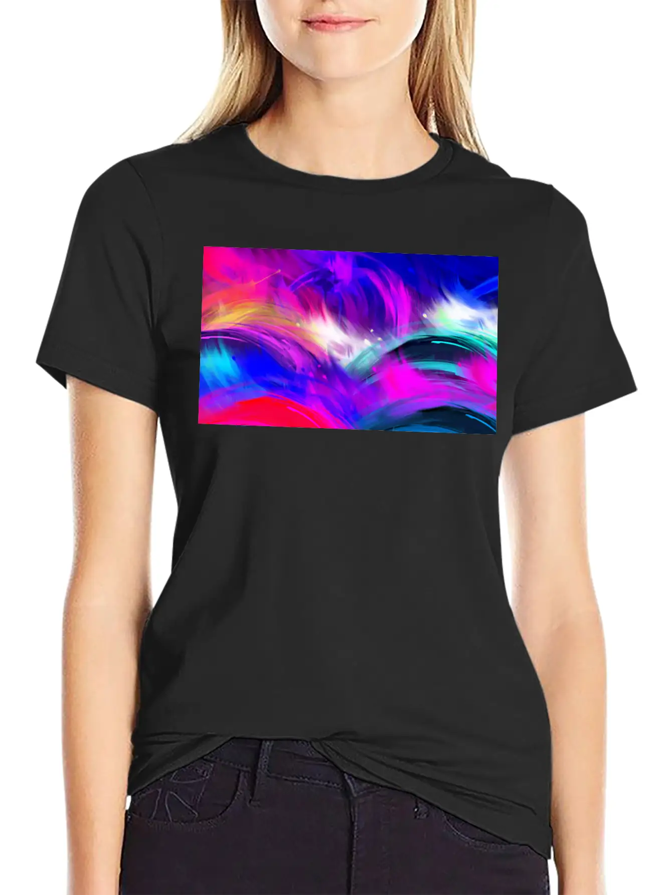 Blue And Purple Wavy Oil Grunge Paint Basic Graphic T-Shirt – Daily Comfort In Soft Cotton