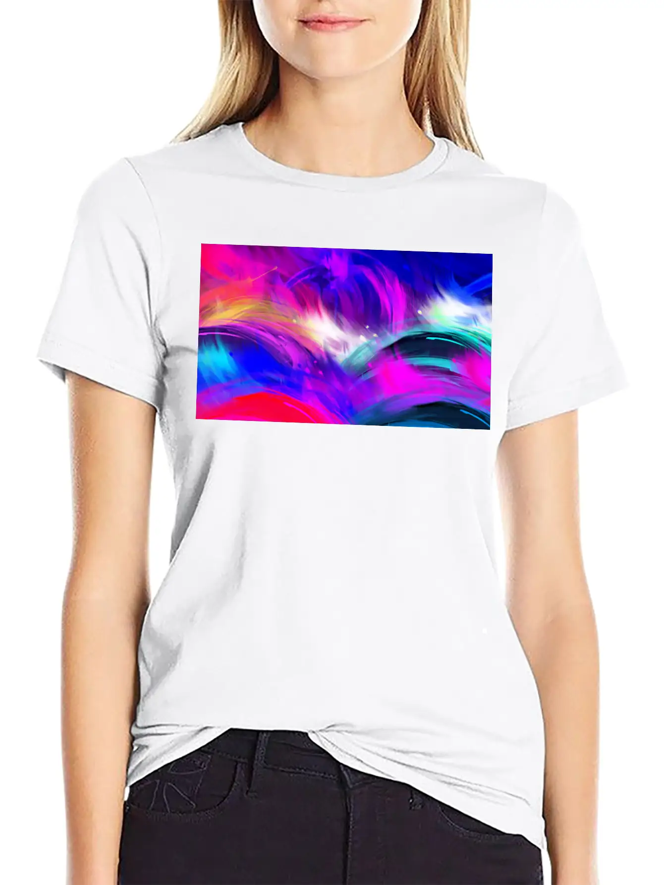 Blue And Purple Wavy Oil Grunge Paint Basic Graphic T-Shirt – Daily Comfort In Soft Cotton