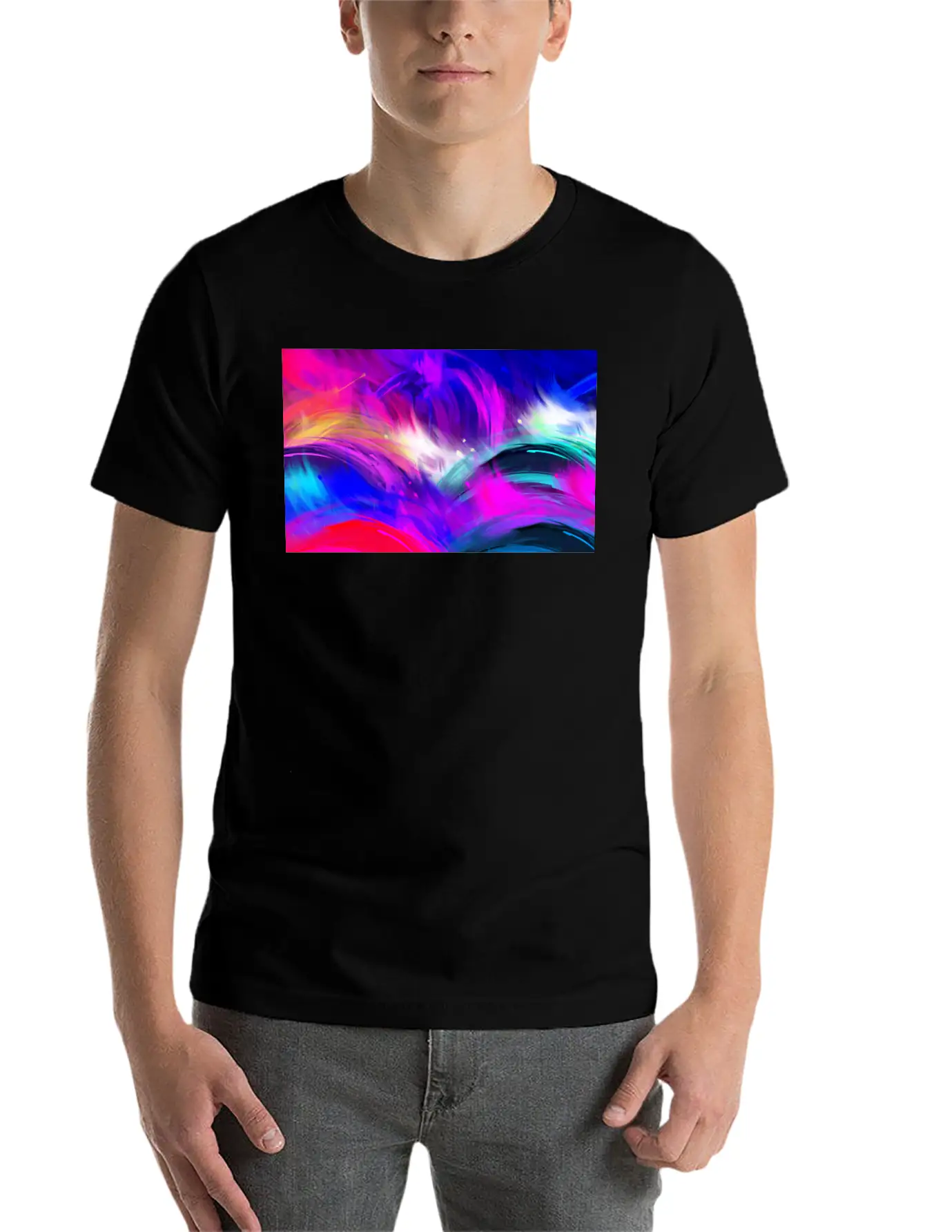 Blue And Purple Wavy Oil Grunge Paint Basic Graphic T-Shirt – Daily Comfort In Soft Cotton