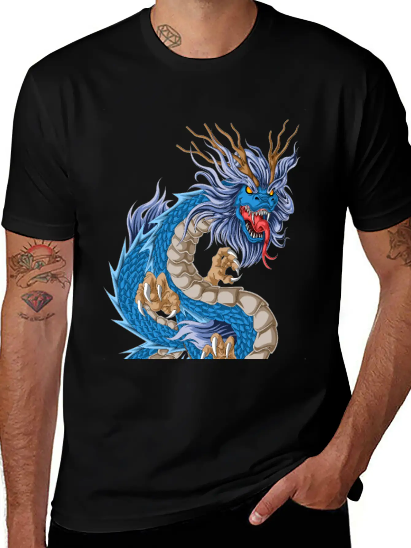 Blue Dragon Asian Stylish Everyday T-Shirt – Unisex Basic Cotton Tee