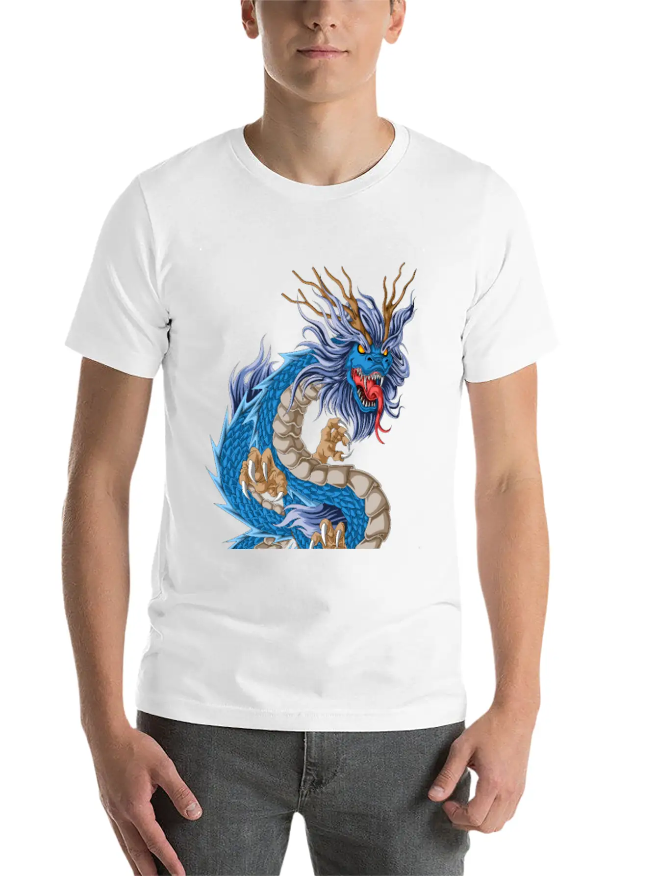 Blue Dragon Asian Stylish Everyday T-Shirt – Unisex Basic Cotton Tee
