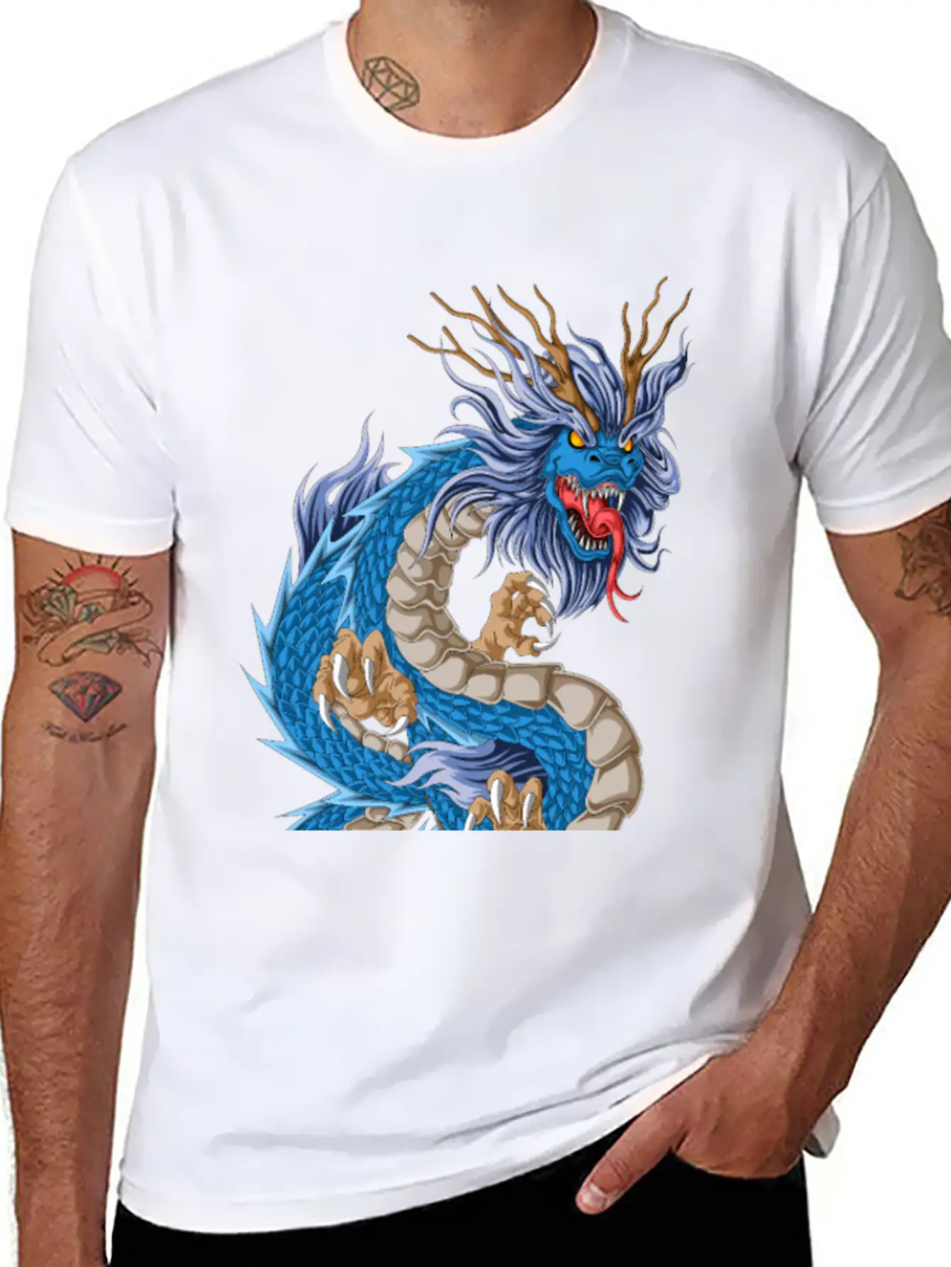 Blue Dragon Asian Stylish Everyday T-Shirt – Unisex Basic Cotton Tee