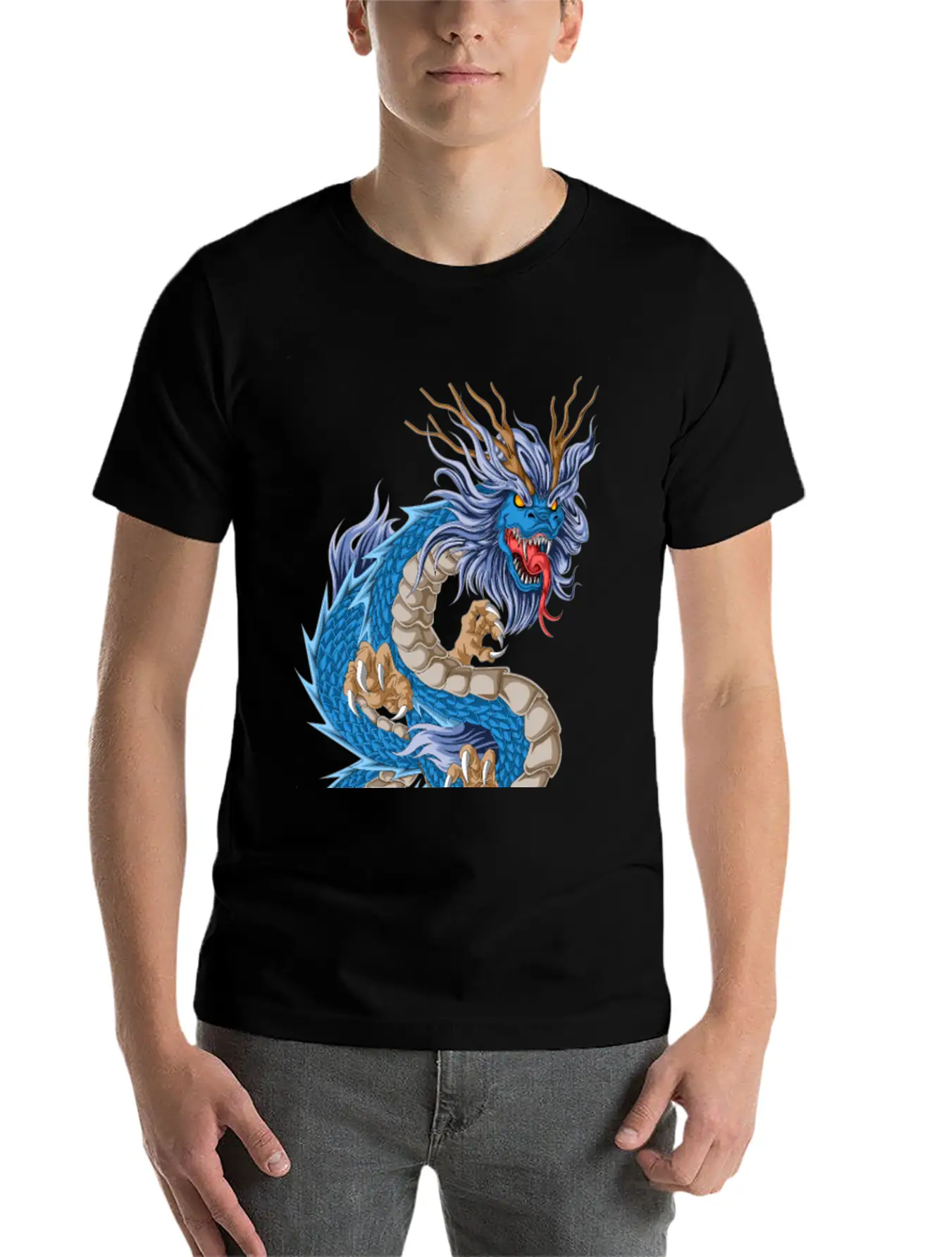 Blue Dragon Asian Stylish Everyday T-Shirt – Unisex Basic Cotton Tee