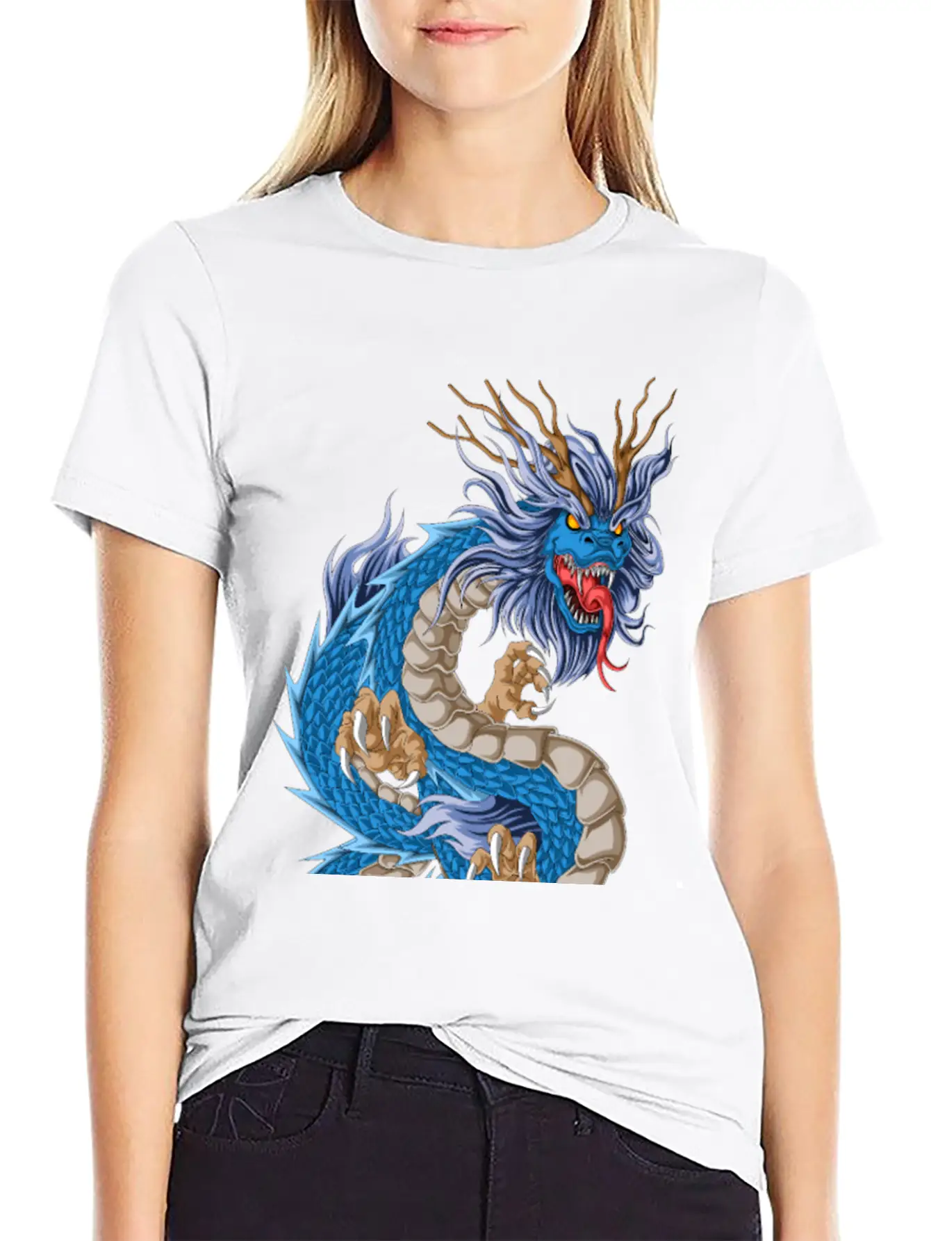 Blue Dragon Asian Stylish Everyday T-Shirt – Unisex Basic Cotton Tee