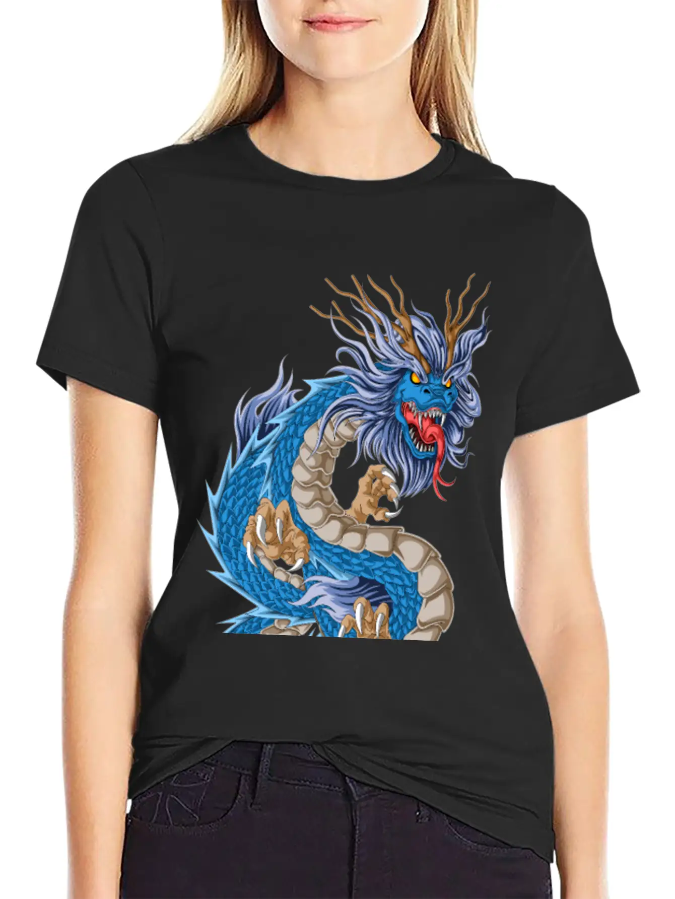 Blue Dragon Asian Stylish Everyday T-Shirt – Unisex Basic Cotton Tee