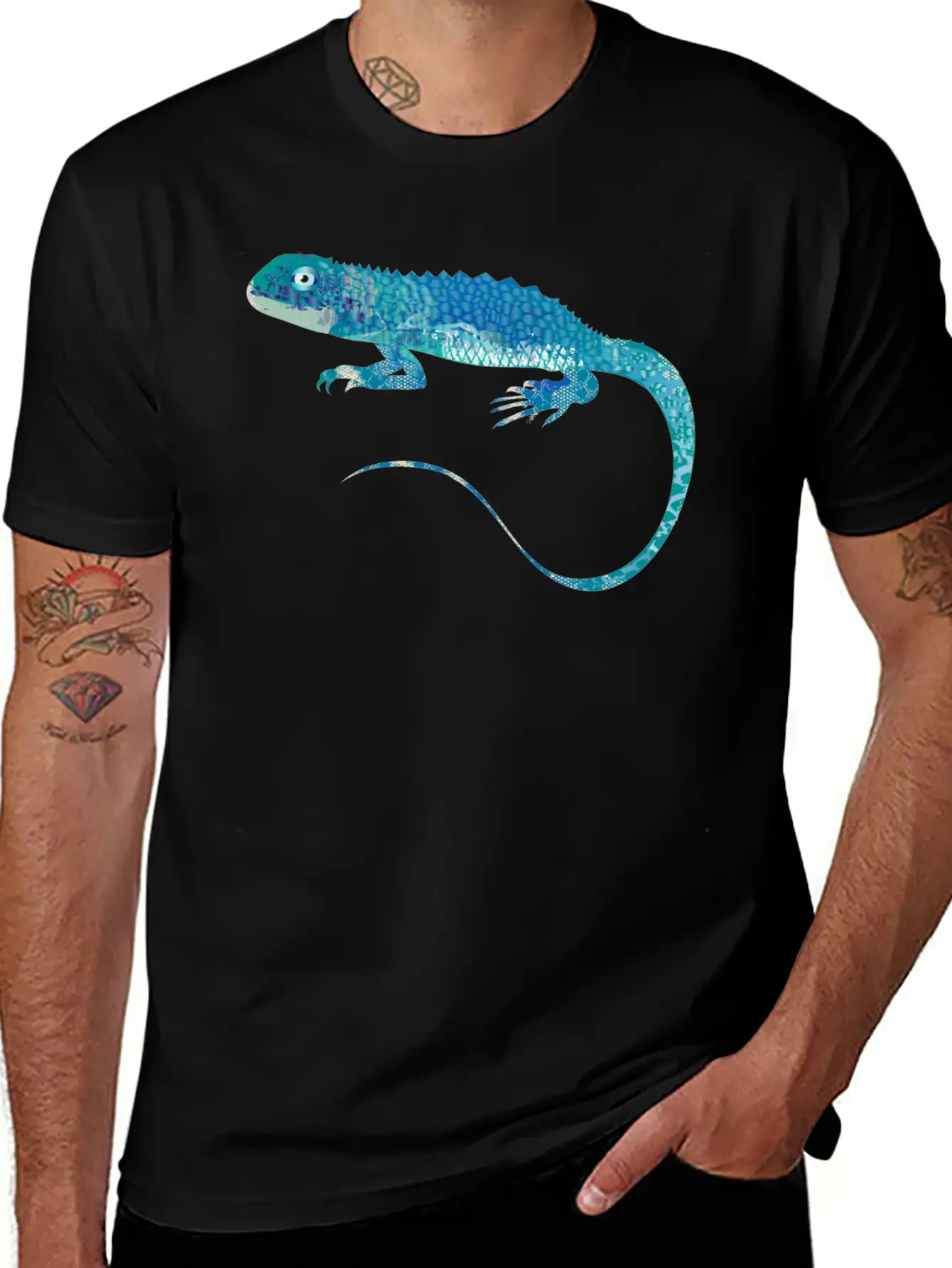 Blue Iguana Collage Of Different Patterns Unisex Short Sleeve Soft Cotton T-Shirt – Casual Everyday Wear