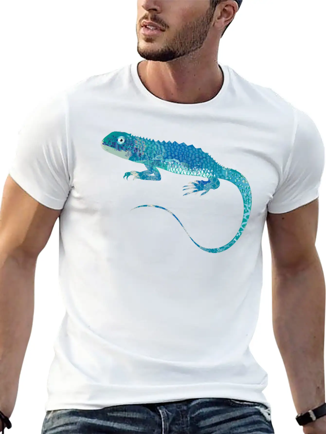 Blue Iguana Collage Of Different Patterns Unisex Short Sleeve Soft Cotton T-Shirt – Casual Everyday Wear