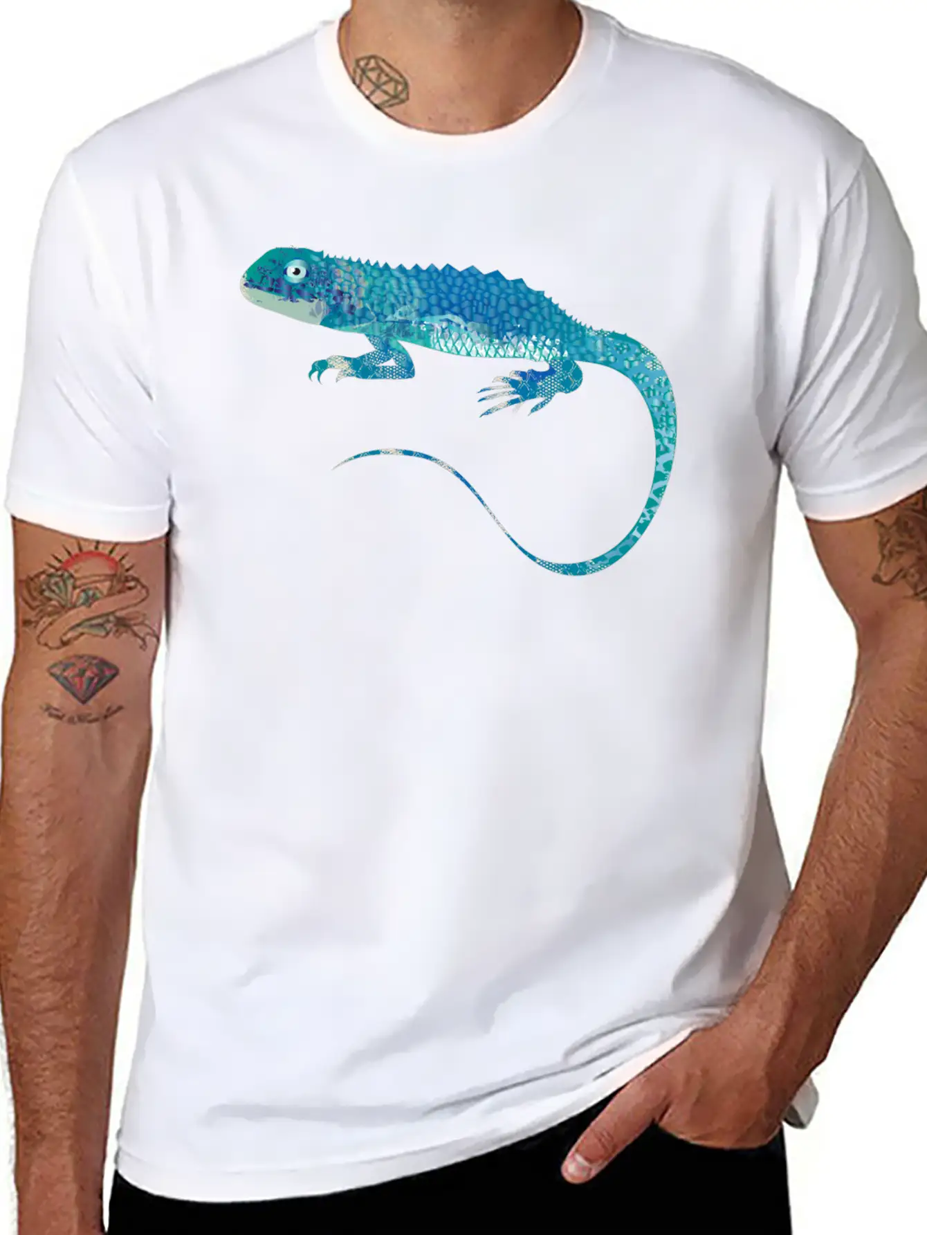 Blue Iguana Collage Of Different Patterns Unisex Short Sleeve Soft Cotton T-Shirt – Casual Everyday Wear