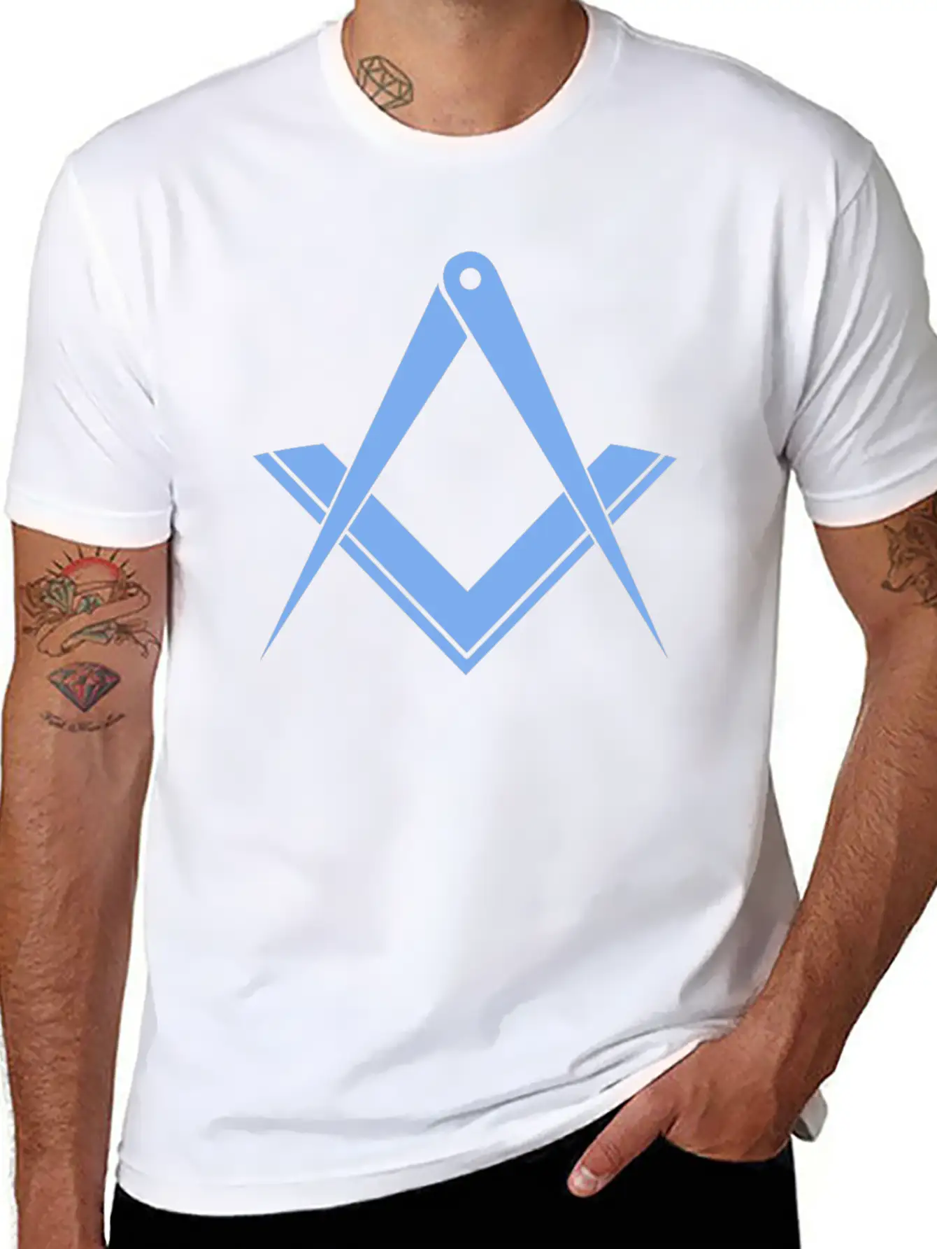 BLUE Square & Compass Modern Essential Unisex Summer Tee – Soft Cotton Casual Fit