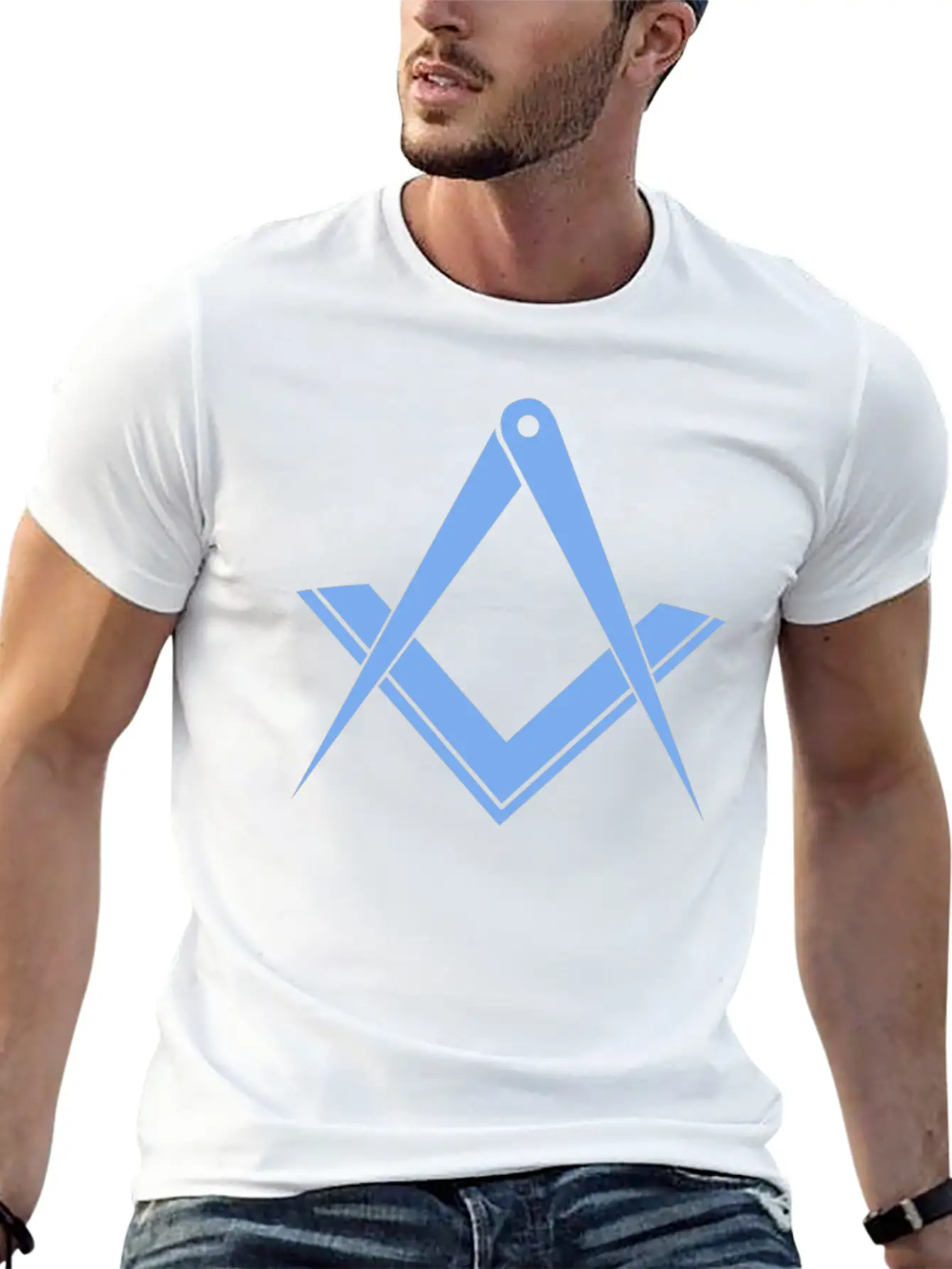 BLUE Square & Compass Modern Essential Unisex Summer Tee – Soft Cotton Casual Fit