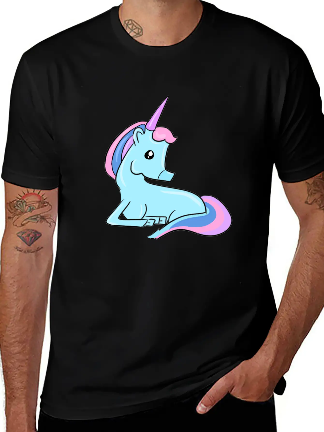 Blue Unicorn Fairy Tale Horse Fantasy Imagination Basic Graphic T-Shirt – Daily Comfort In Soft Cotton