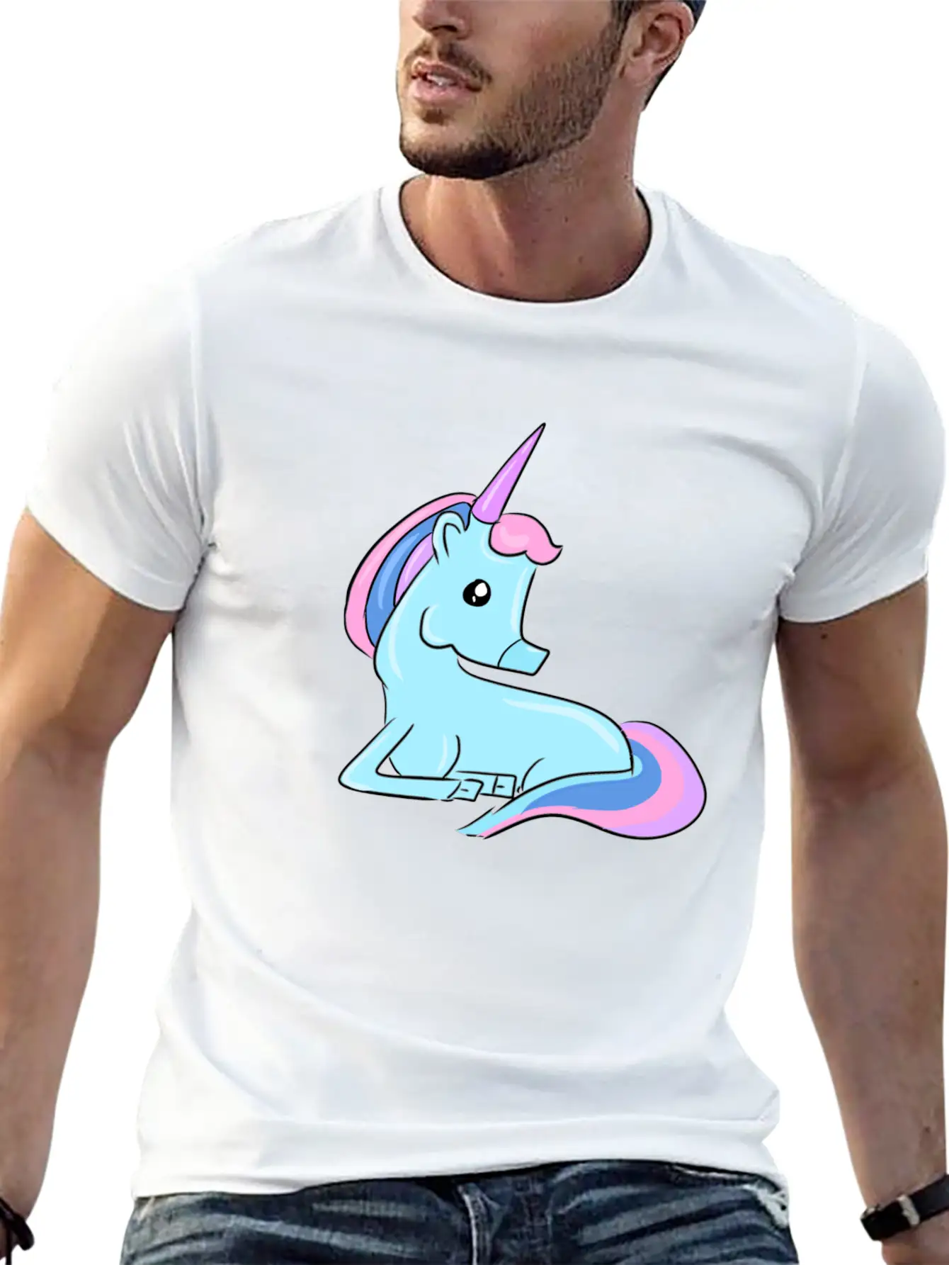Blue Unicorn Fairy Tale Horse Fantasy Imagination Basic Graphic T-Shirt – Daily Comfort In Soft Cotton