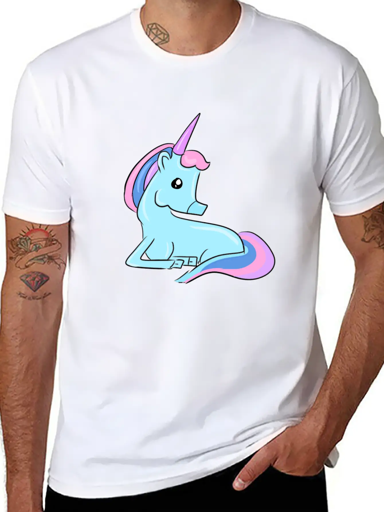 Blue Unicorn Fairy Tale Horse Fantasy Imagination Basic Graphic T-Shirt – Daily Comfort In Soft Cotton