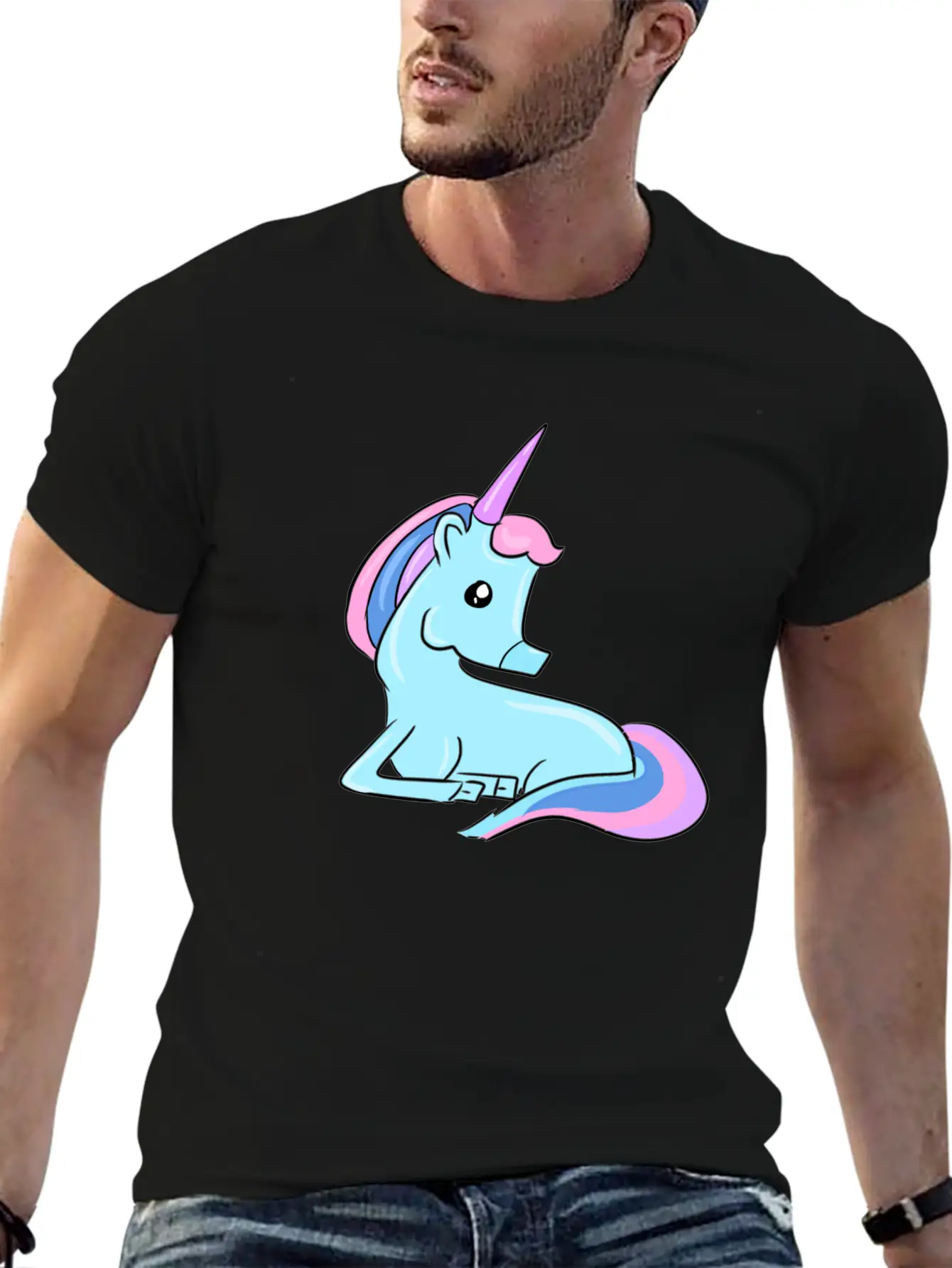 Blue Unicorn Fairy Tale Horse Fantasy Imagination Basic Graphic T-Shirt – Daily Comfort In Soft Cotton