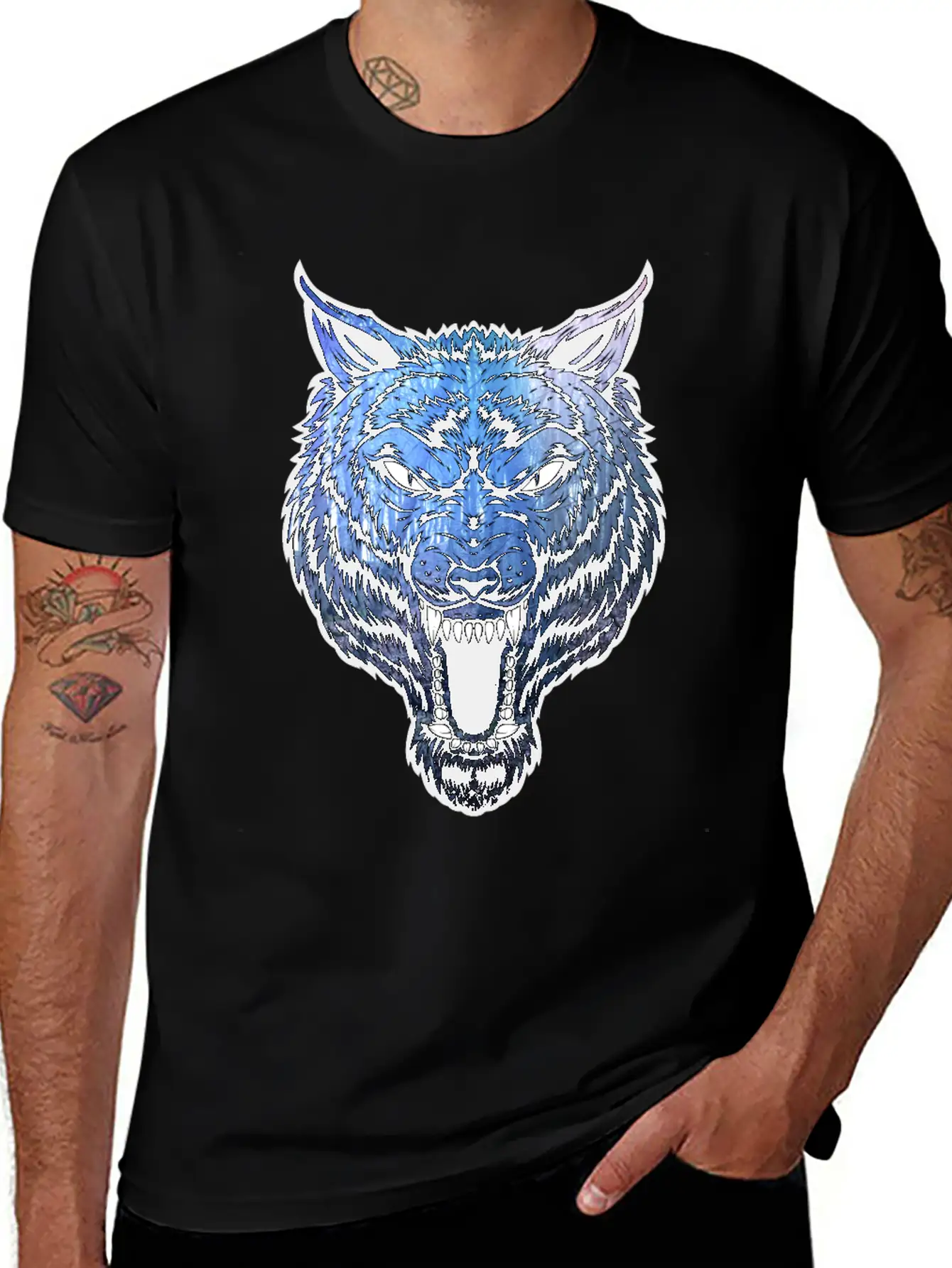 Blue Wolf With Forest Basic Graphic T-Shirt – Daily Comfort In Soft Cotton