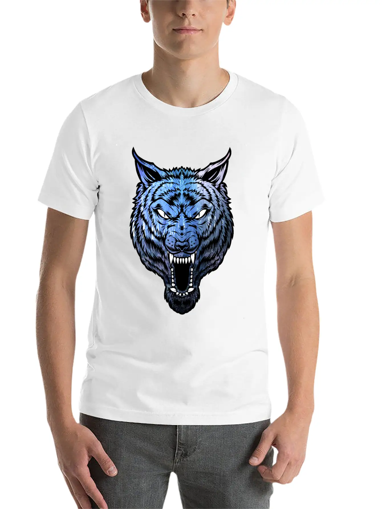 Blue Wolf With Forest Basic Graphic T-Shirt – Daily Comfort In Soft Cotton