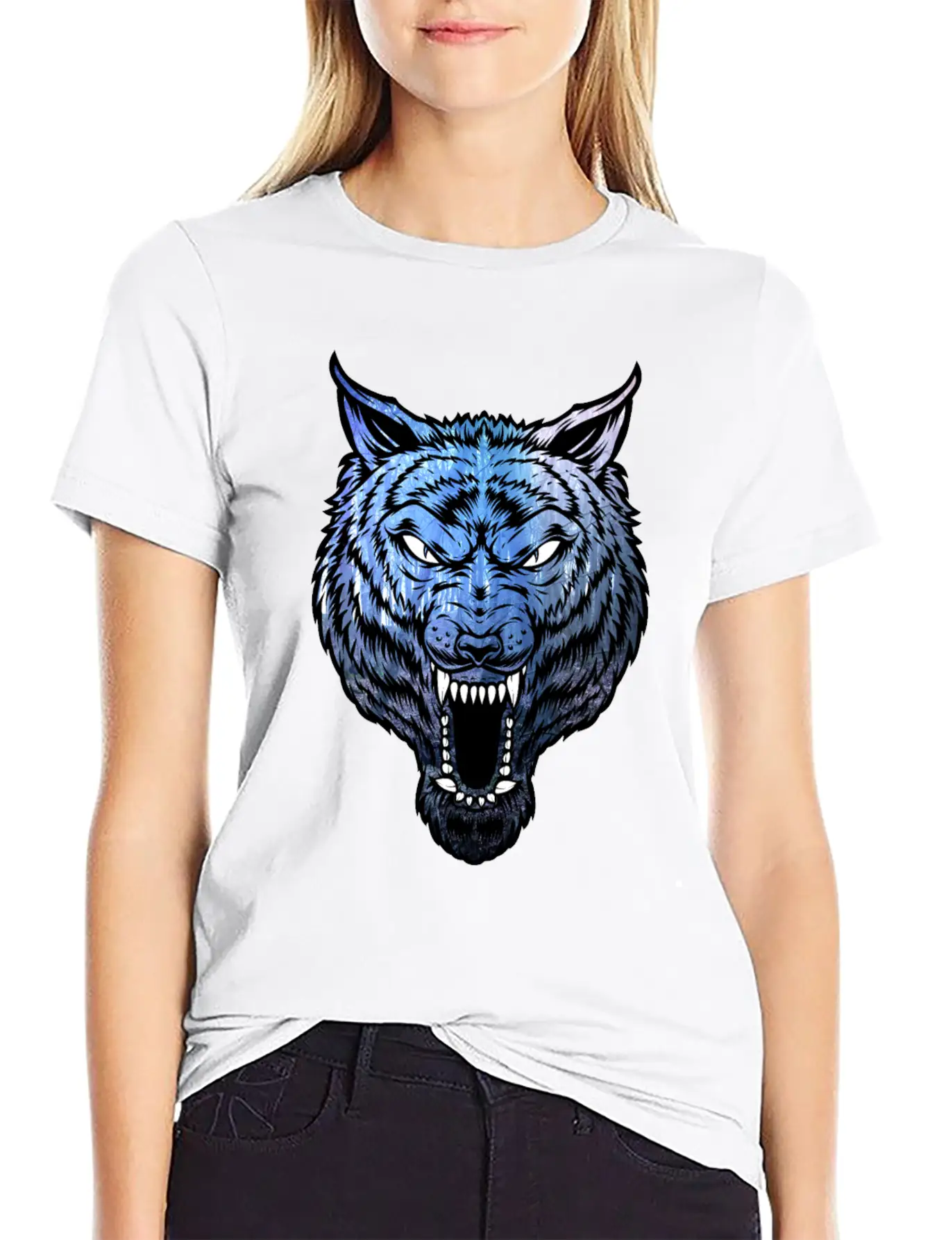 Blue Wolf With Forest Basic Graphic T-Shirt – Daily Comfort In Soft Cotton