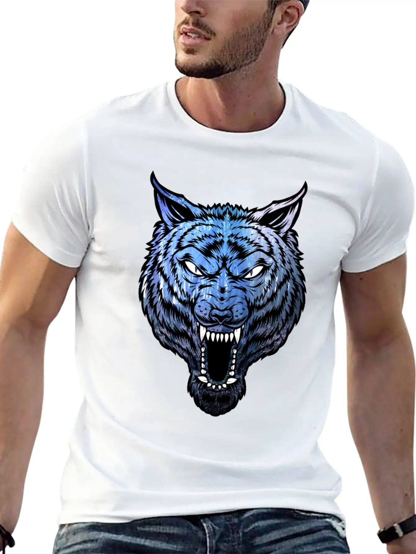 Blue Wolf With Forest Basic Graphic T-Shirt – Daily Comfort In Soft Cotton