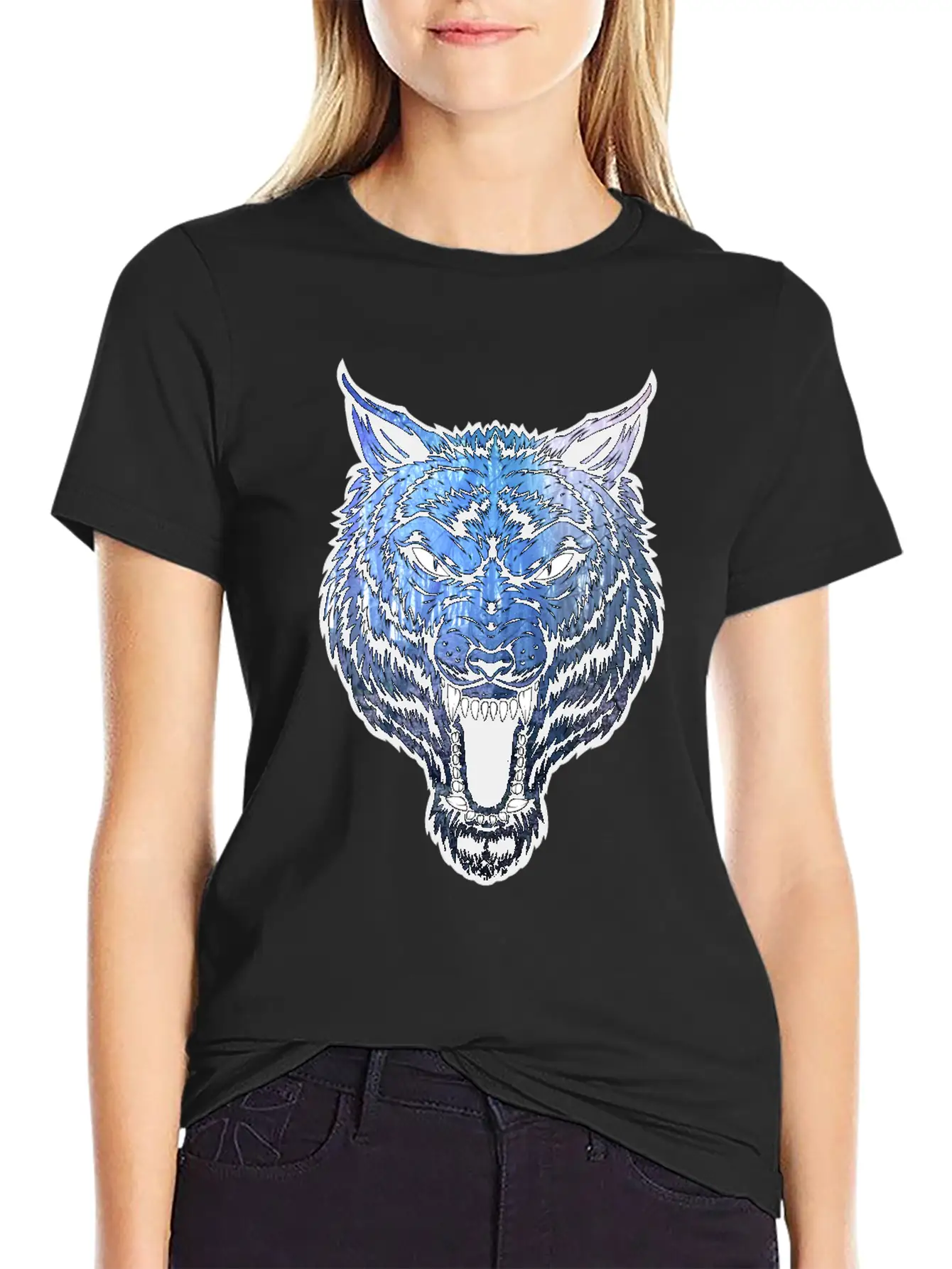 Blue Wolf With Forest Basic Graphic T-Shirt – Daily Comfort In Soft Cotton