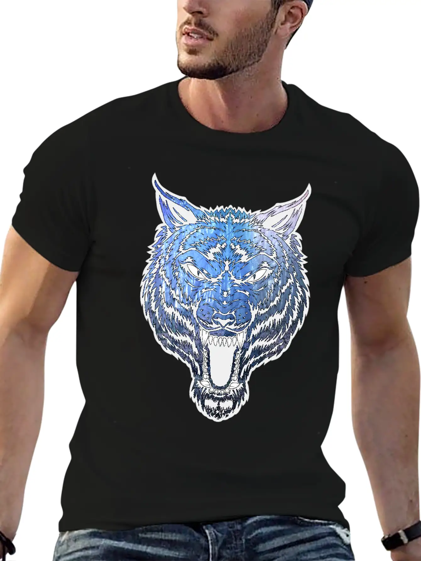 Blue Wolf With Forest Basic Graphic T-Shirt – Daily Comfort In Soft Cotton