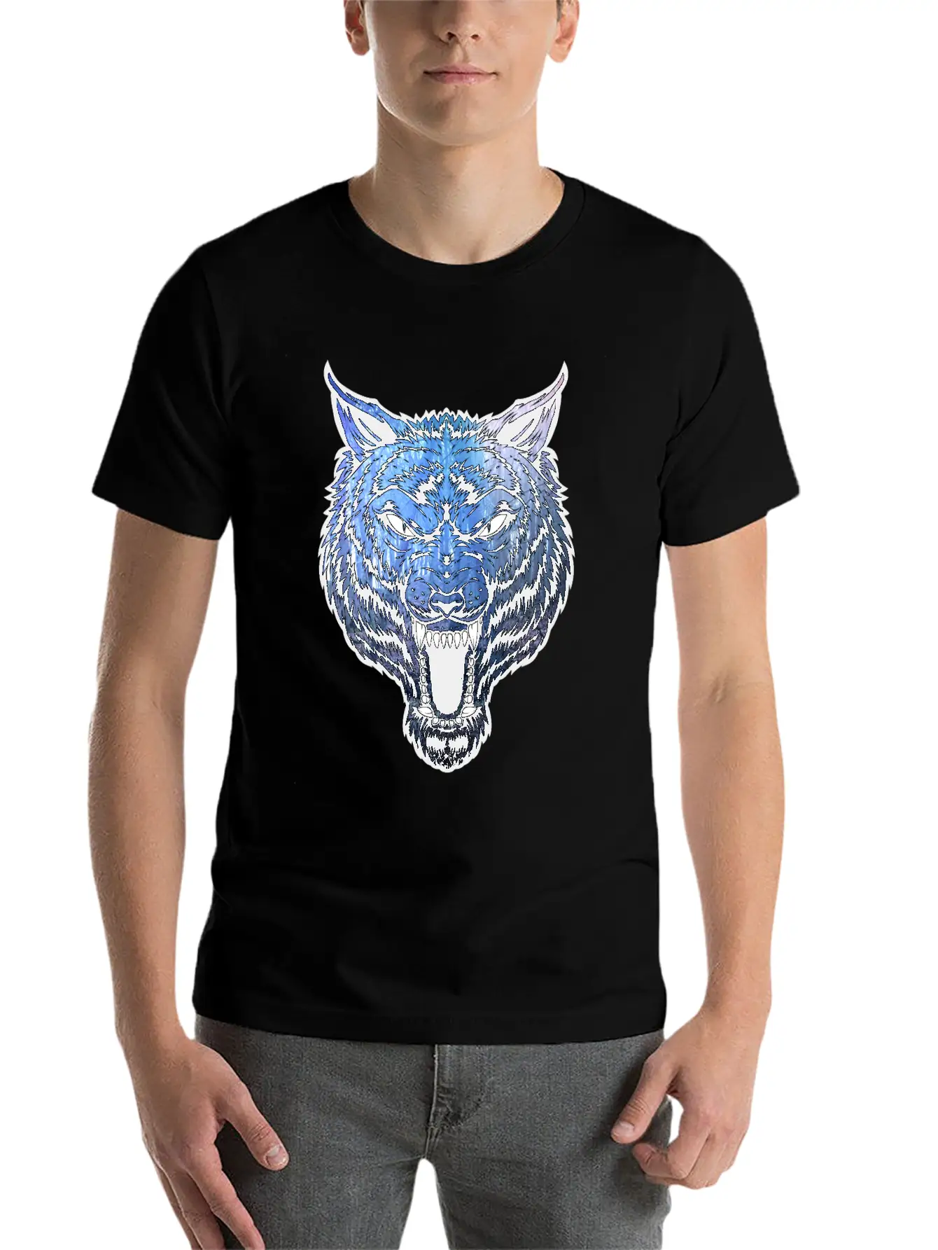Blue Wolf With Forest Basic Graphic T-Shirt – Daily Comfort In Soft Cotton