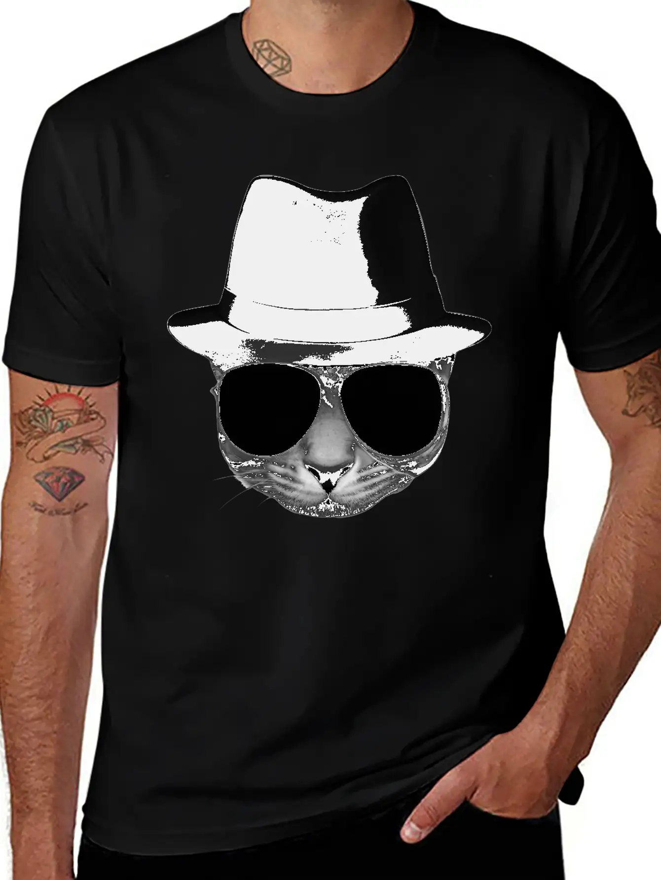 Blues Cat 1 Grayscale Basic Graphic T-Shirt – Daily Comfort In Soft Cotton