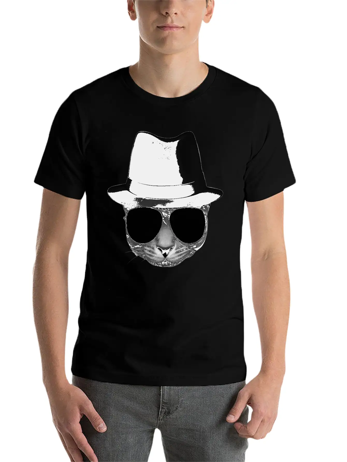 Blues Cat 1 Grayscale Basic Graphic T-Shirt – Daily Comfort In Soft Cotton