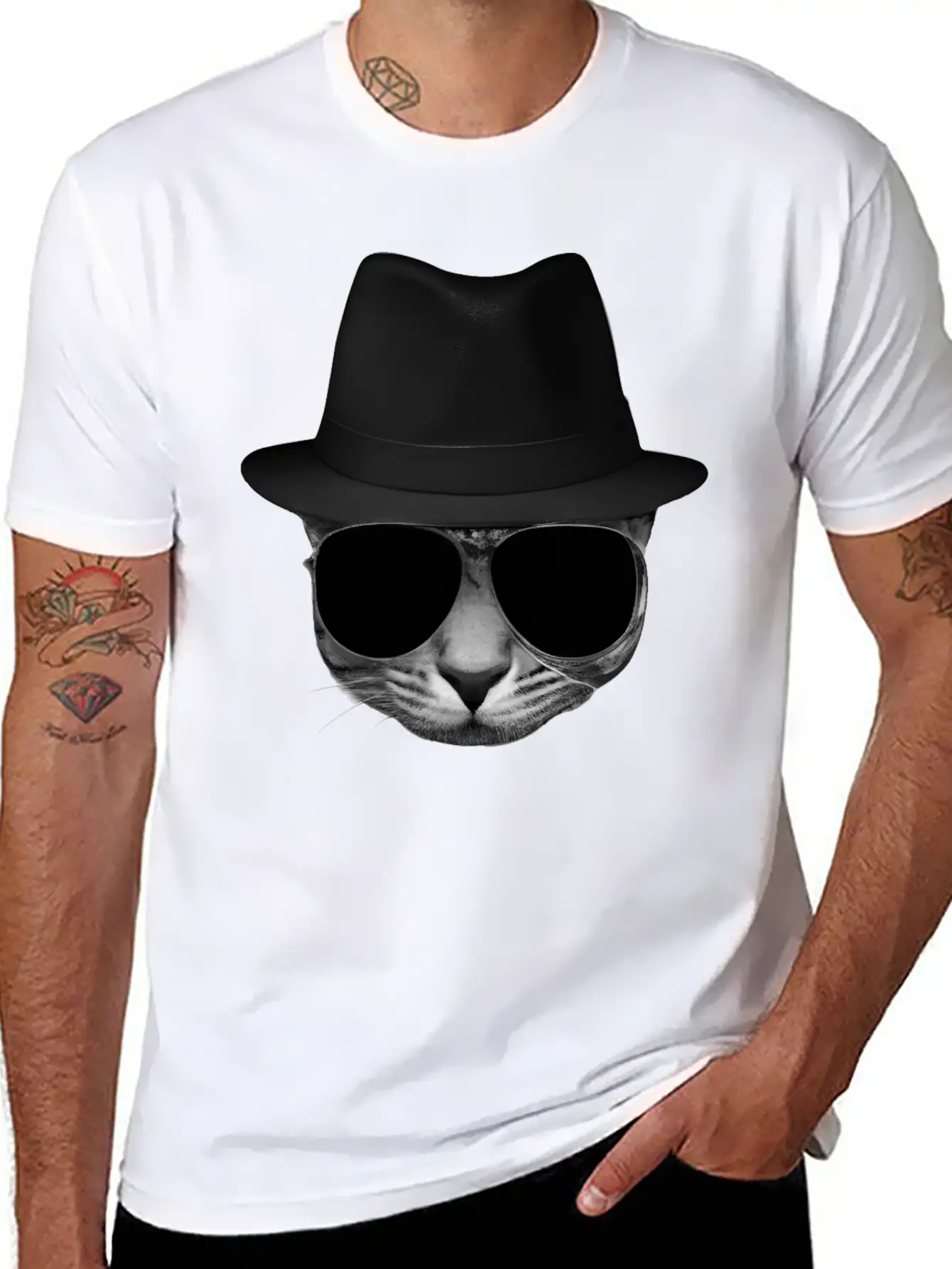 Blues Cat 1 Grayscale Basic Graphic T-Shirt – Daily Comfort In Soft Cotton