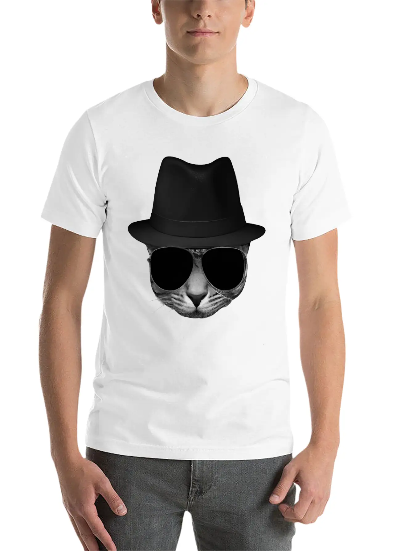 Blues Cat 1 Grayscale Basic Graphic T-Shirt – Daily Comfort In Soft Cotton
