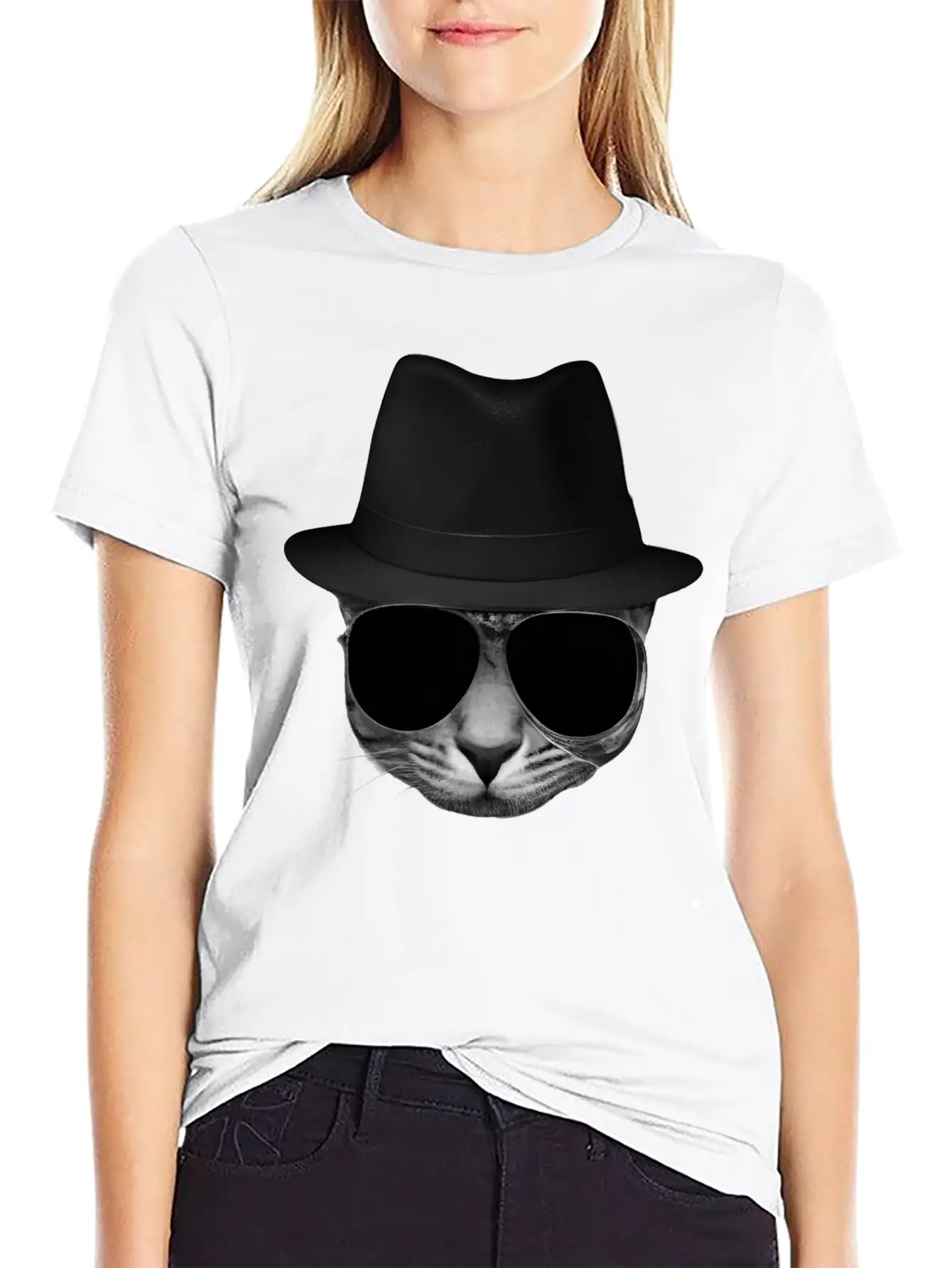 Blues Cat 1 Grayscale Basic Graphic T-Shirt – Daily Comfort In Soft Cotton