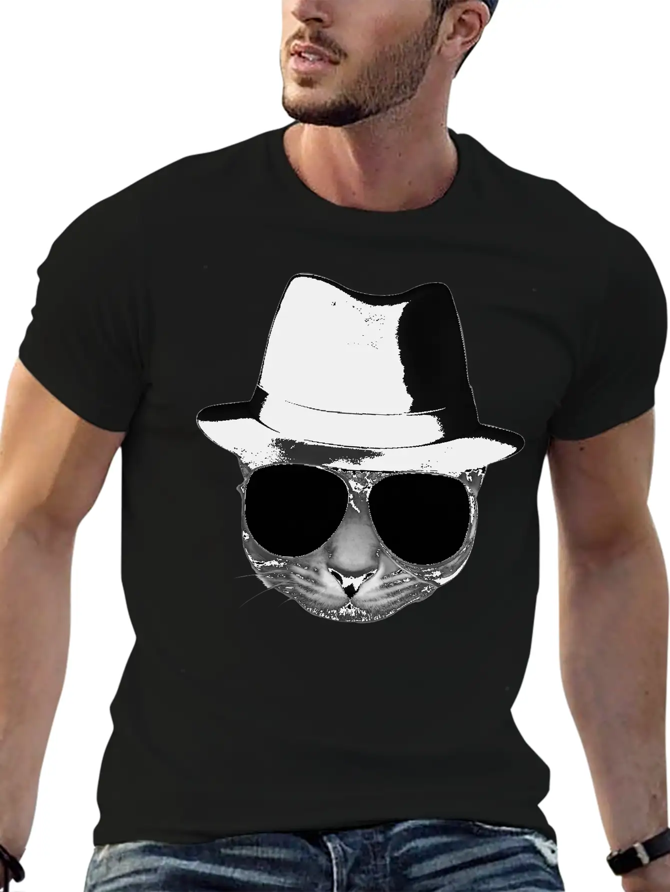 Blues Cat 1 Grayscale Basic Graphic T-Shirt – Daily Comfort In Soft Cotton