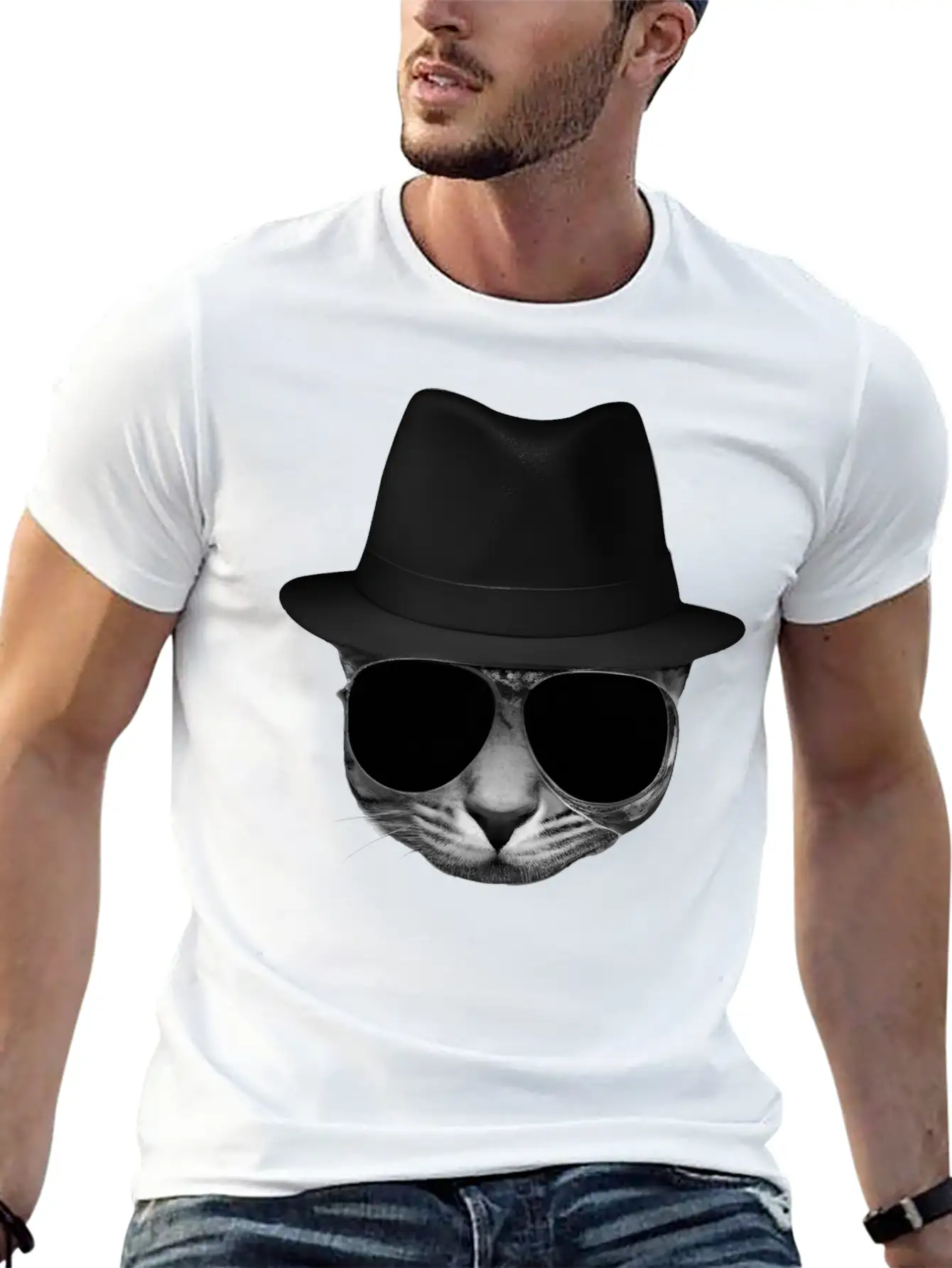 Blues Cat 1 Grayscale Basic Graphic T-Shirt – Daily Comfort In Soft Cotton