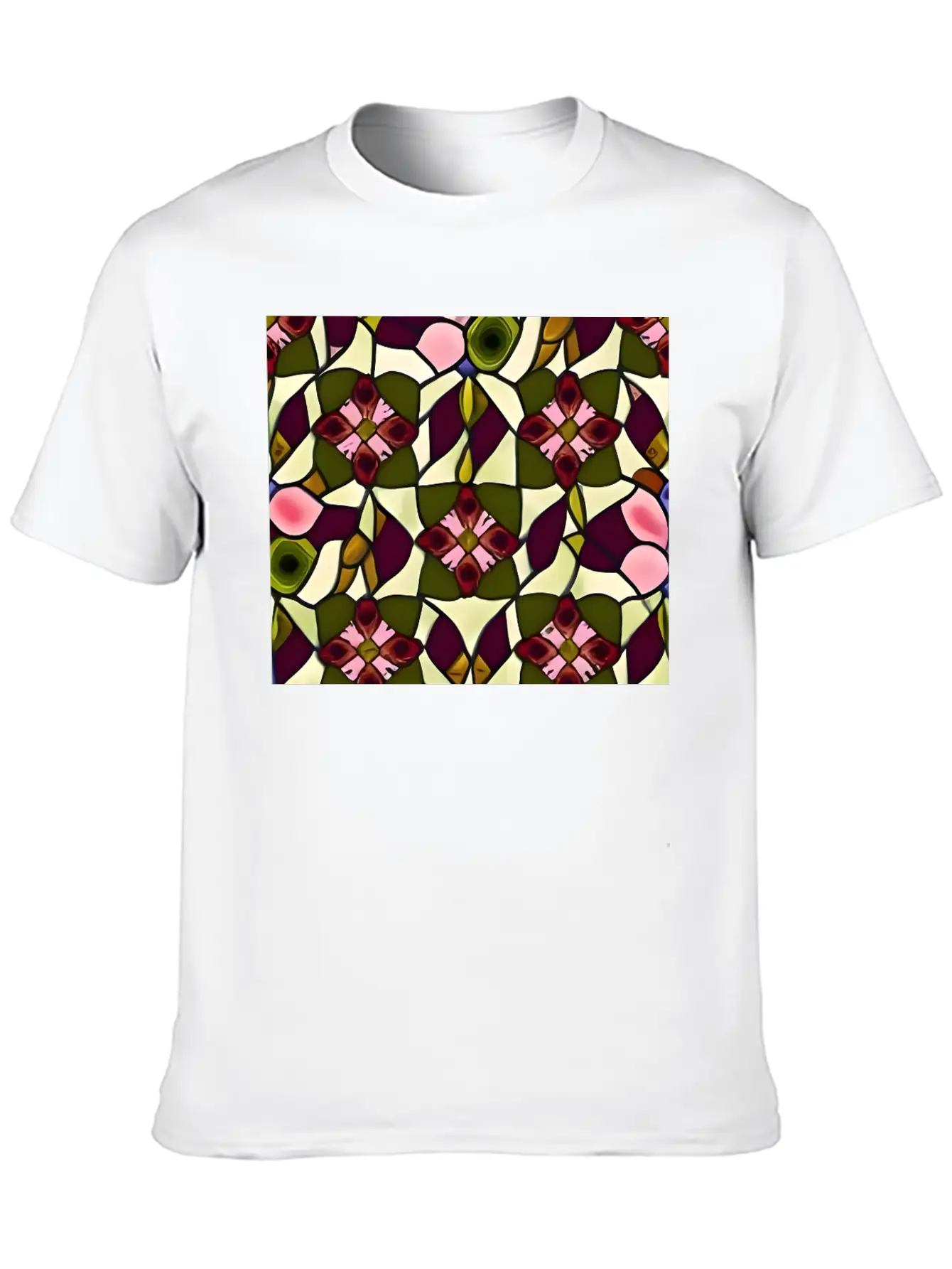 Bold Floral Medallion Stained Glass Pattern Basic Graphic T-Shirt – Daily Comfort In Soft Cotton