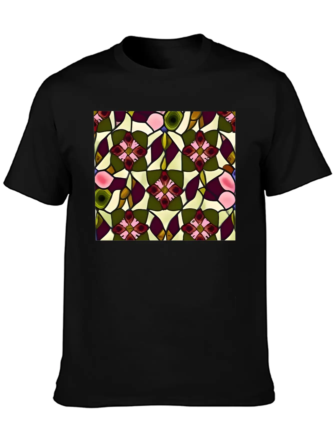 Bold Floral Medallion Stained Glass Pattern Basic Graphic T-Shirt – Daily Comfort In Soft Cotton