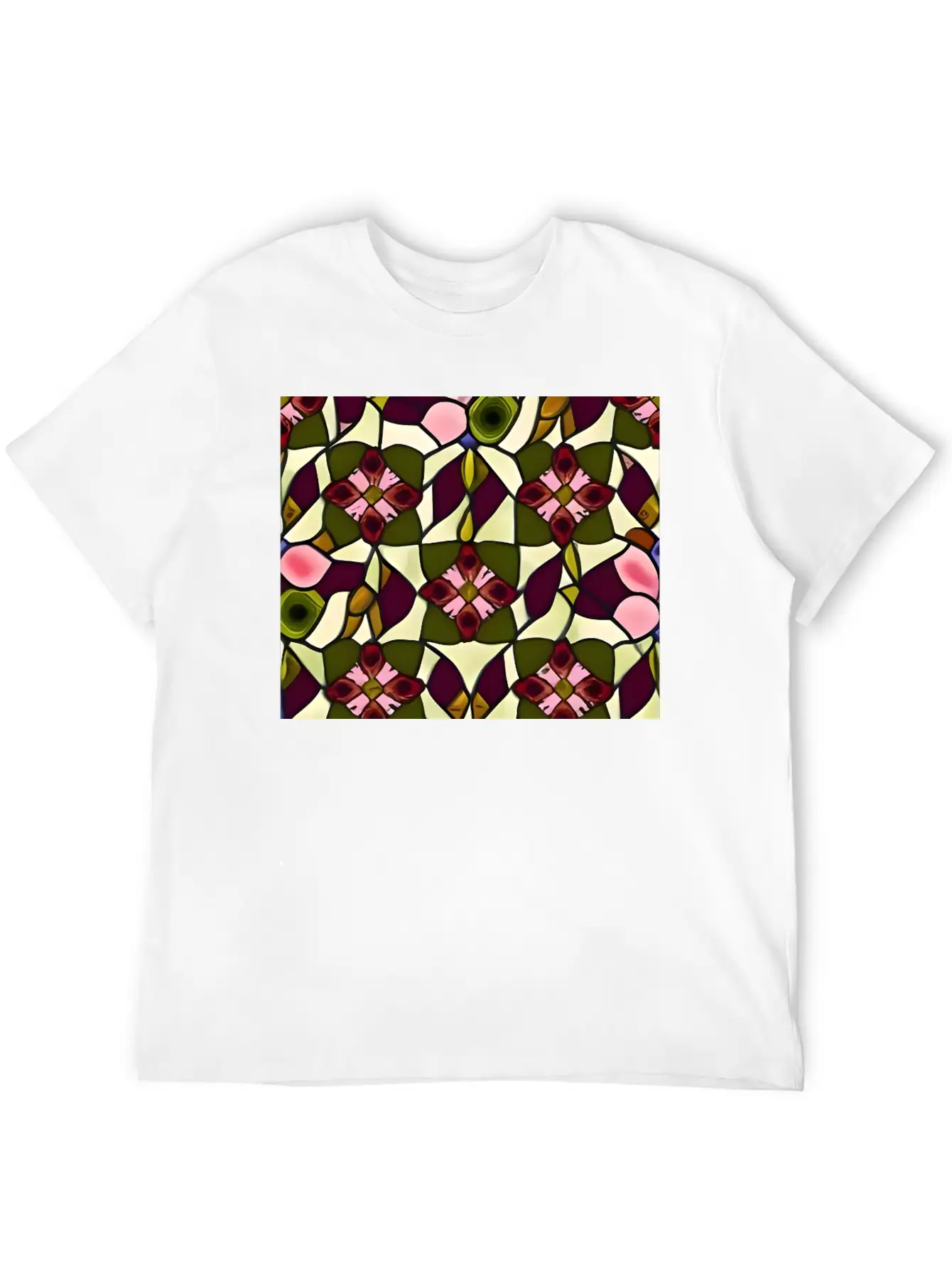 Bold Floral Medallion Stained Glass Pattern Basic Graphic T-Shirt – Daily Comfort In Soft Cotton