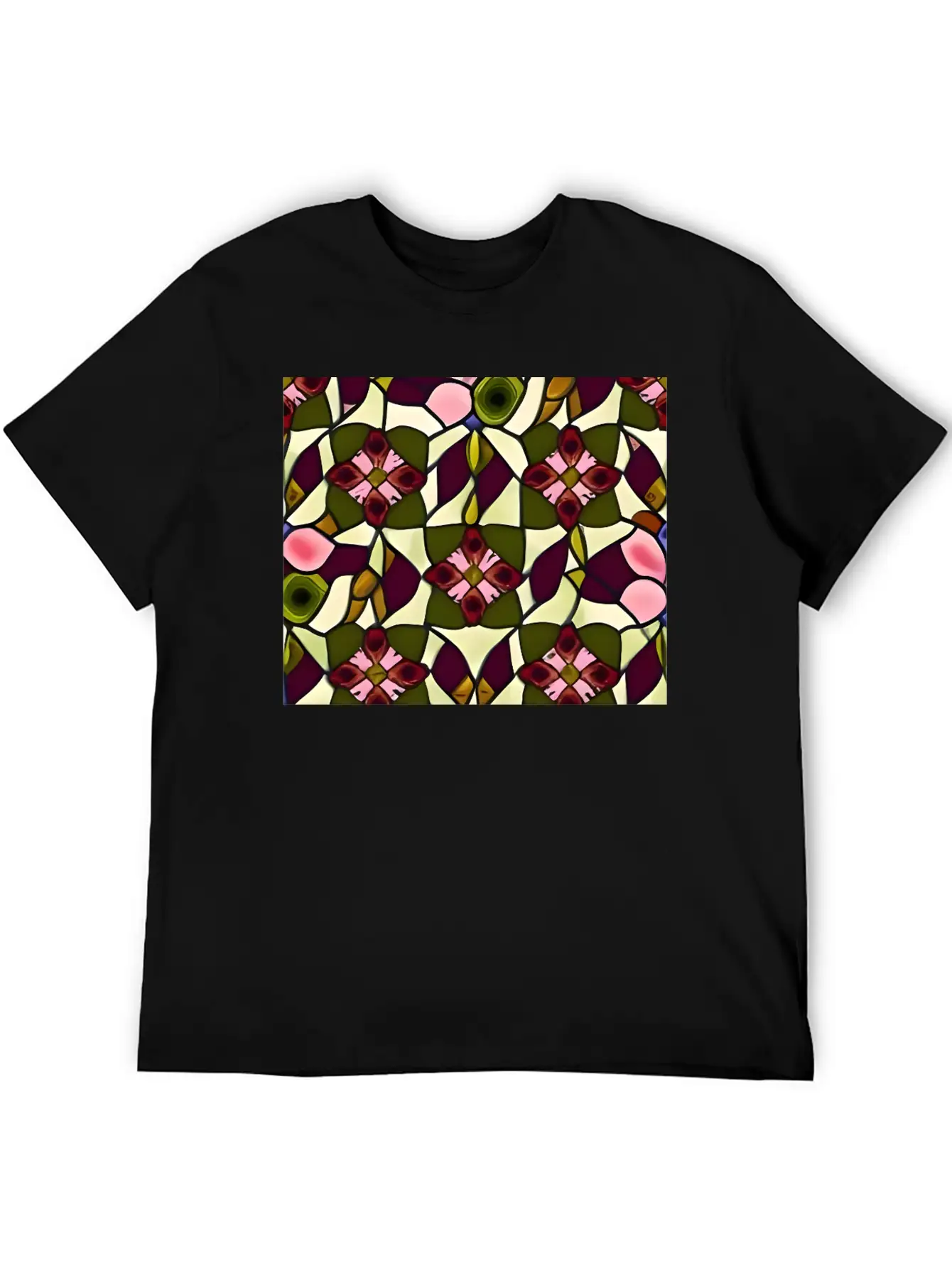 Bold Floral Medallion Stained Glass Pattern Basic Graphic T-Shirt – Daily Comfort In Soft Cotton