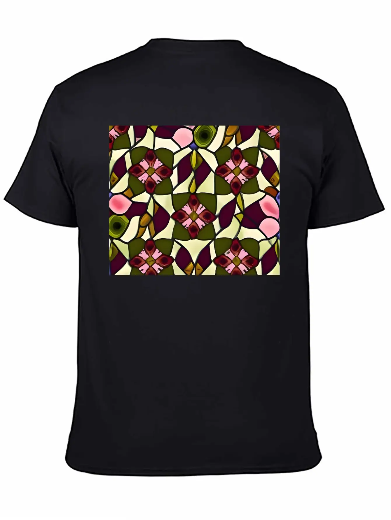 Bold Floral Medallion Stained Glass Pattern Basic Graphic T-Shirt – Daily Comfort In Soft Cotton